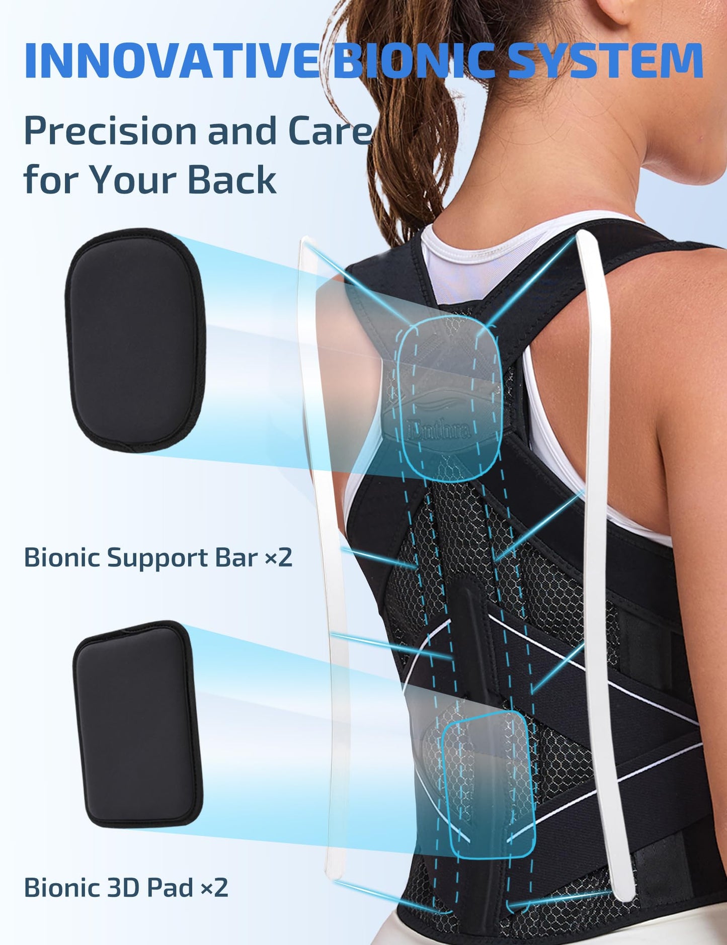 Enthra Posture Corrector for Women and Men with Bionic System, Precise Full Back Support Back Brace for Upper and Lower Back Pain Relief with Two 3D Pads
