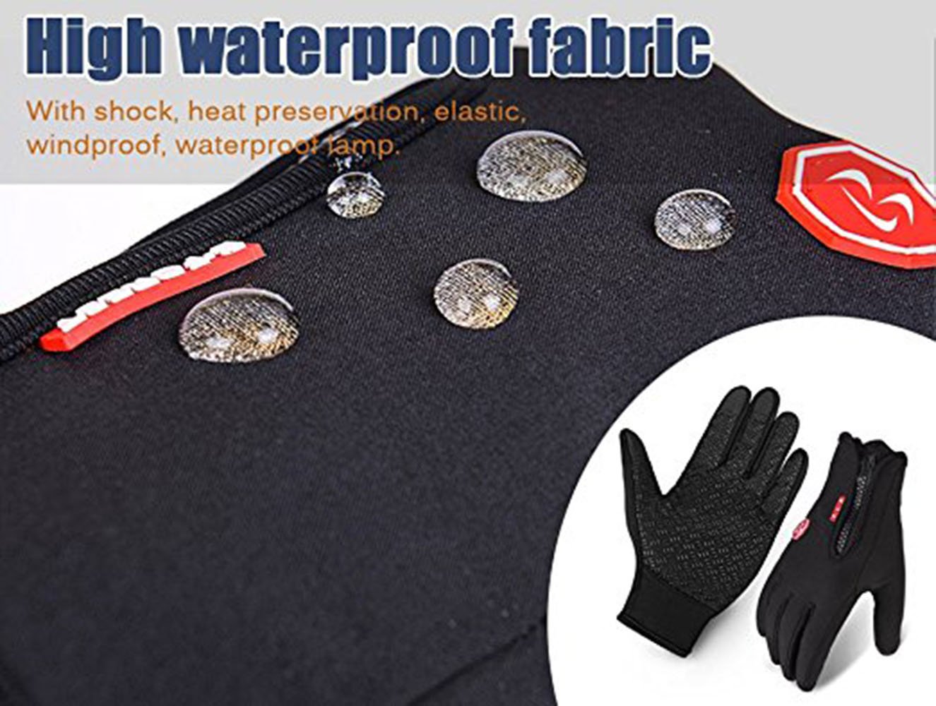 Lyna Cycling Skiing Skating Gloves, Adjustable Waterproof Touchscreen Bike Gloves in Winter Outdoor for Men or Women (L), Black
