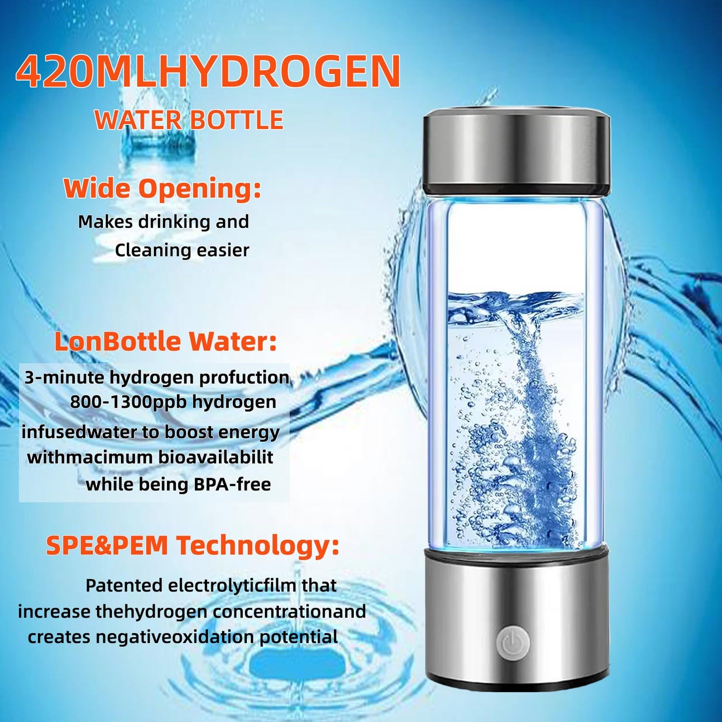 Hydrogen Water Bottle Generator 2 Pack 2025 w SPE/PEM Tech Water Ionizer, Portable Hydrogenated Water Machine Improve Water in 3 Minutes Hydrogen Rich