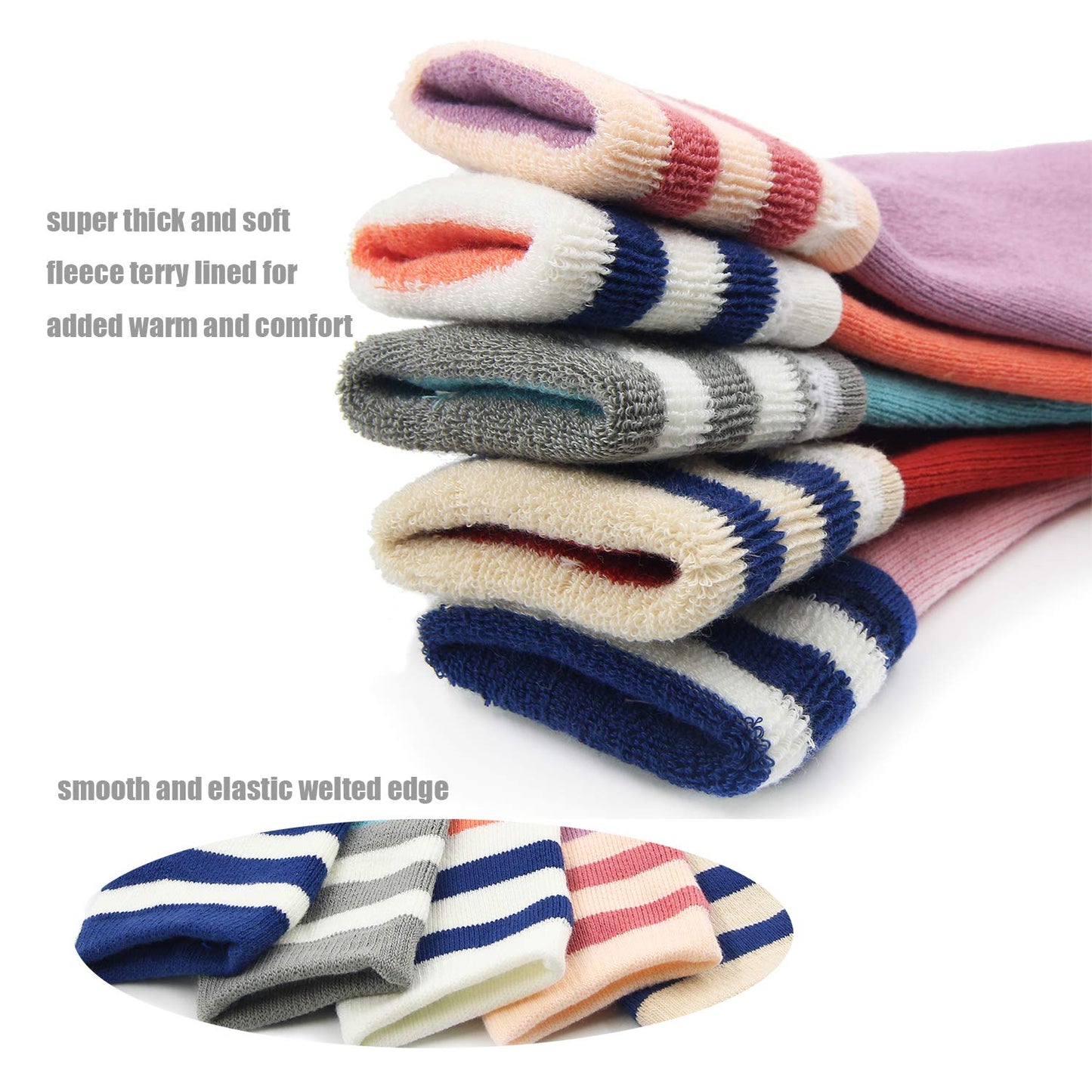 HowJoJo Boys Thick Fleece Socks Kids Winter Warm Thermal Crew Seamless Socks 5 Pack 5T/6T/7T/8T