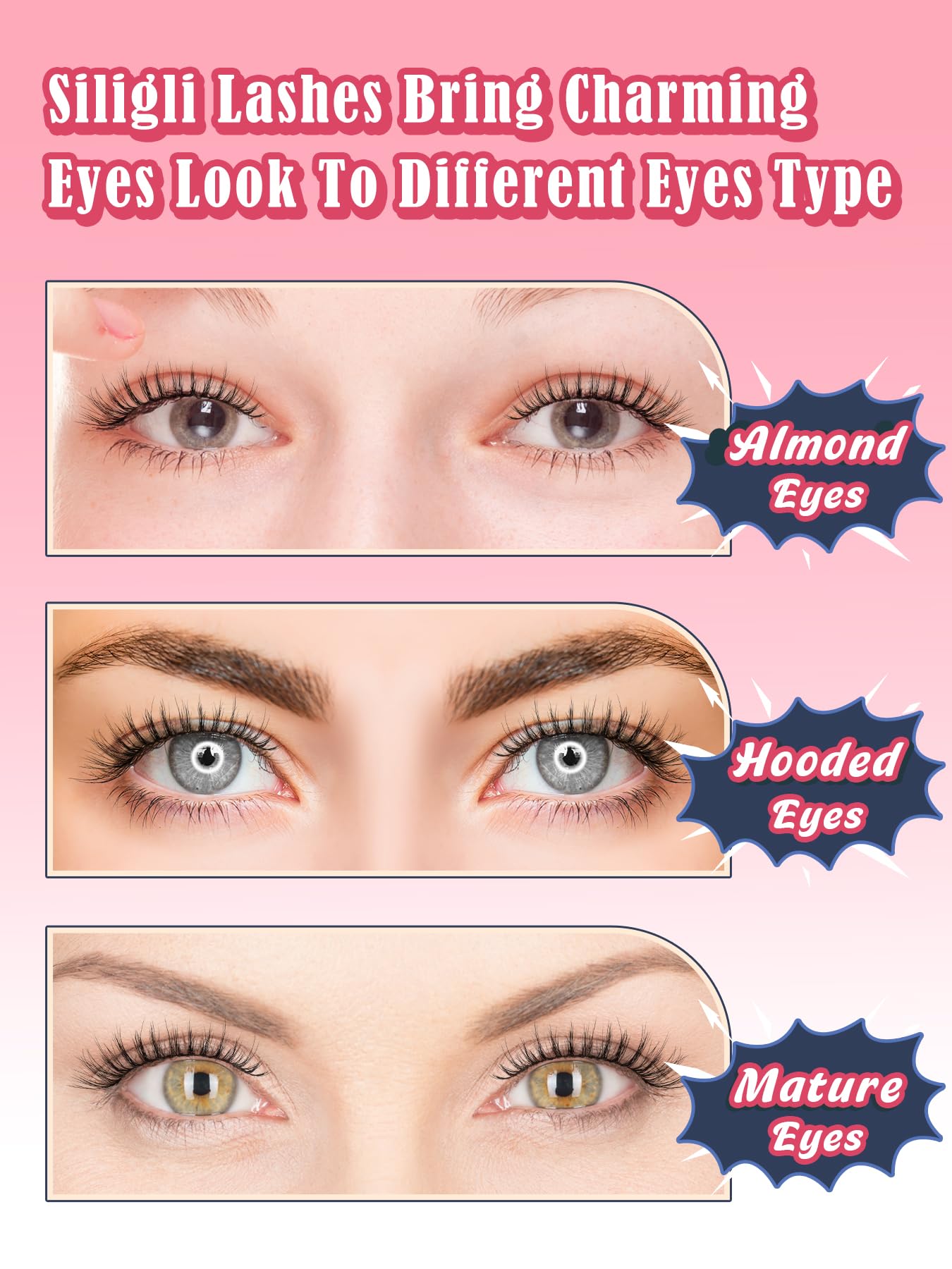 Siligli False Eyelashes wispy lashes pack 3D-385, black