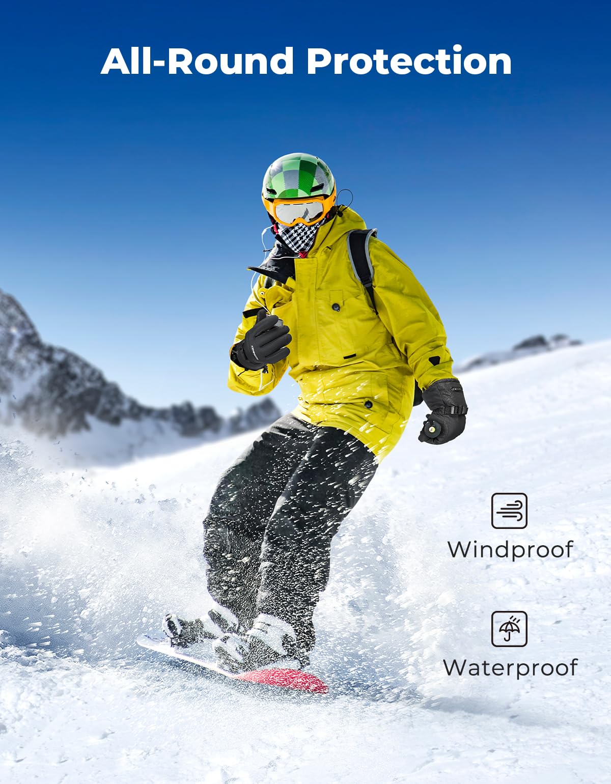 KEMIMOTO Ski Gloves for Men Women, Winter Warm Snowboard Gloves with Wrist Leashes and Pockets, Waterproof Snow Gloves for Skiing, Snowboarding, Shoveling & Outdoor Sports