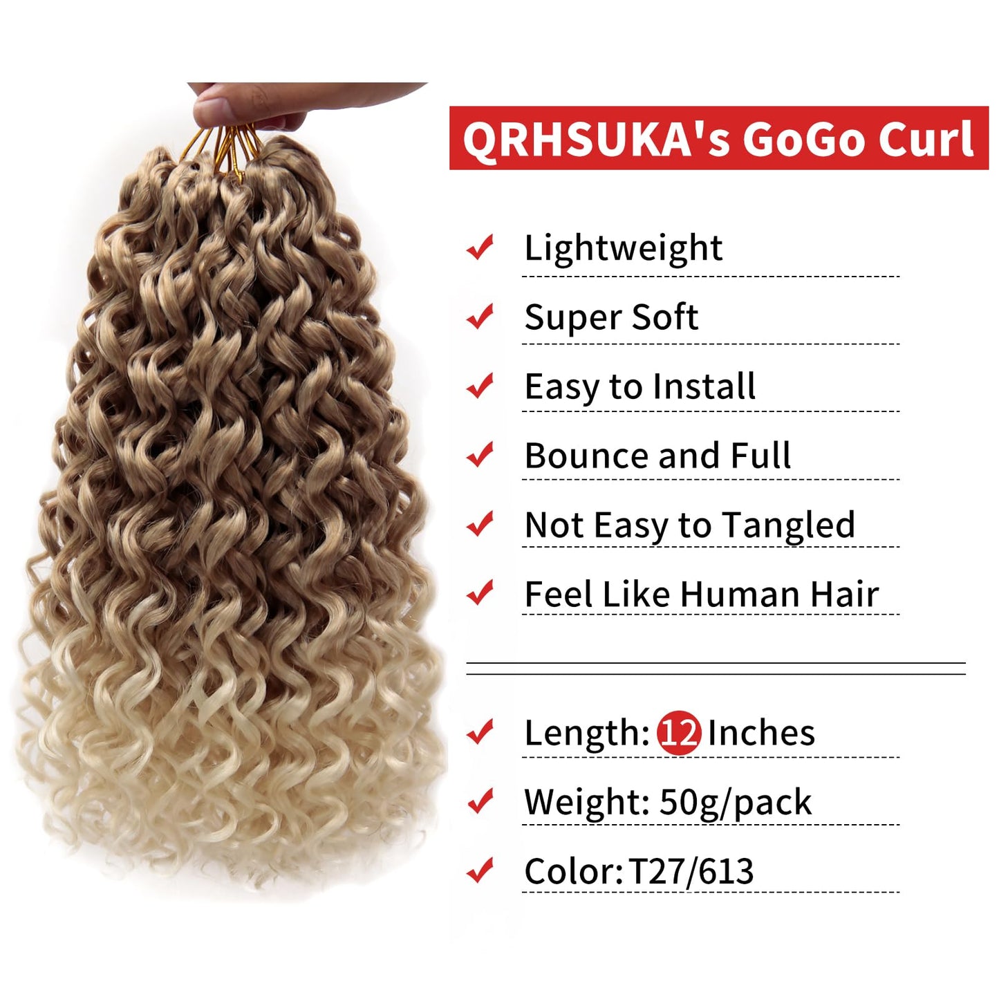QRHSUKA Curly Crochet Hair GoGo Curl Crochet Hair for Women Ocean Wave Crochet Hair Synthetic Bohemian Crochet Braid Water Wave Crochet hair Extensions (12 inch(Pack of 6), T27/613)