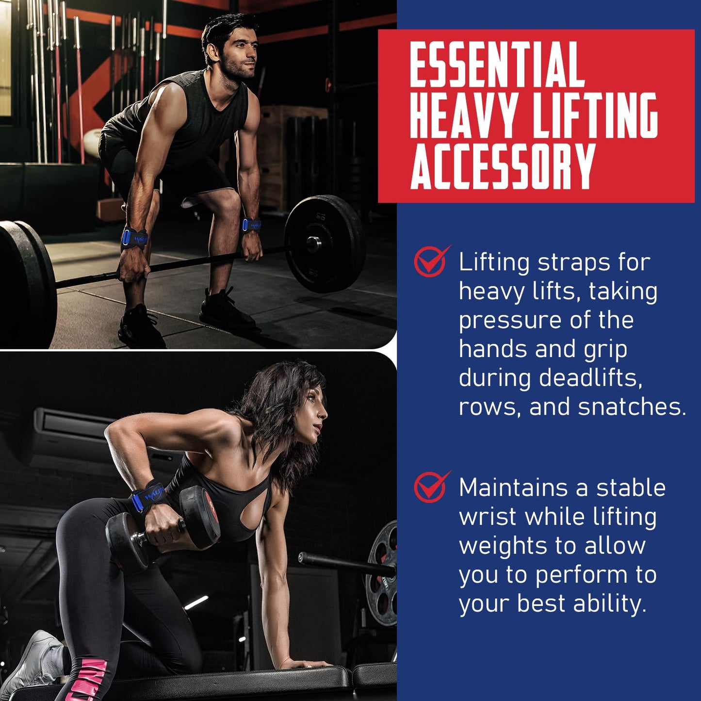 Walito Wrist Straps for Weightlifting - Double Layer Leather Lifting Straps for Gym Deadlift and Powerlifting, with Adjustable Neoprene Padded Wrist Wraps for Men/Women Weight Lifting