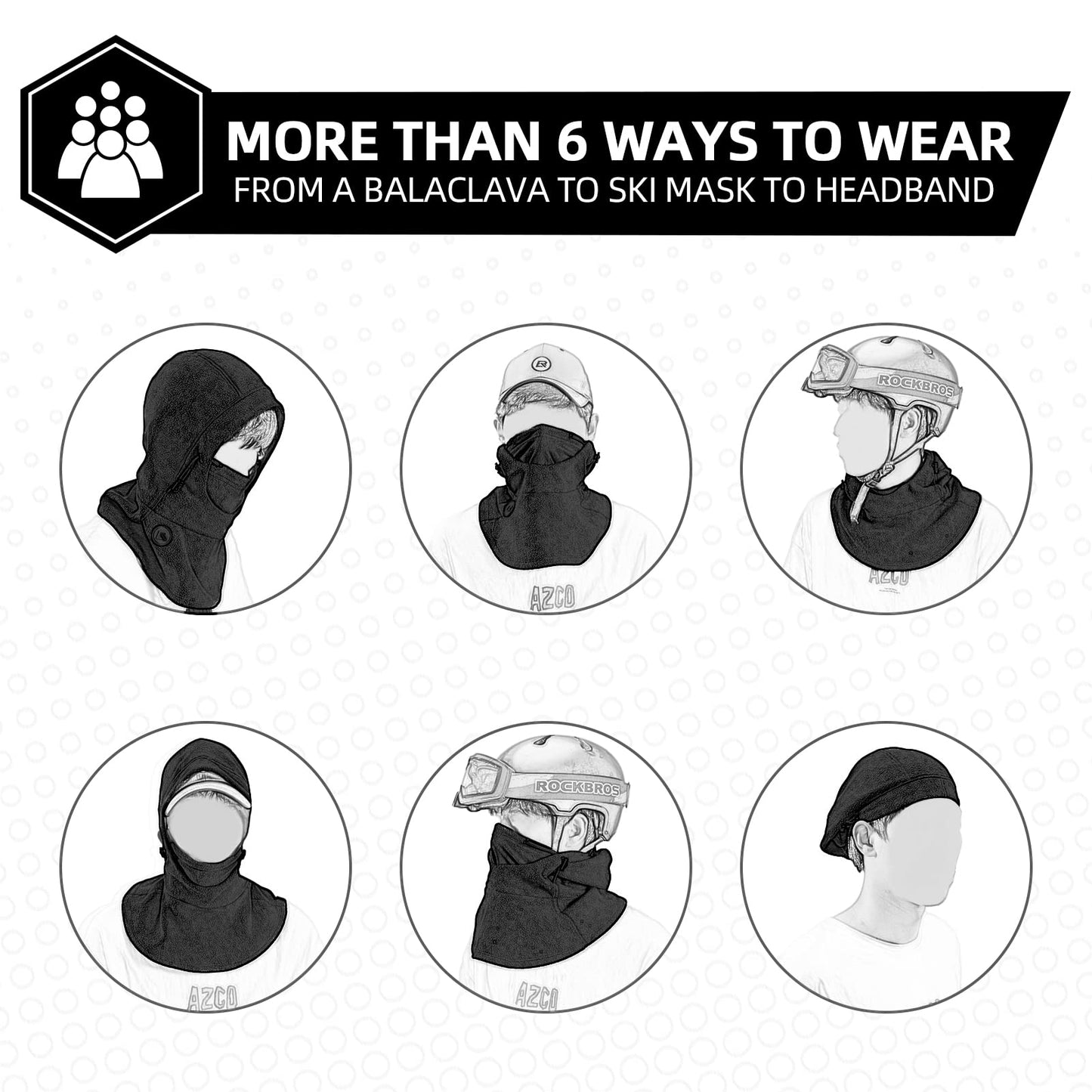 ROCKBROS Ski Mask Thermal Fleece Balaclava Ski Face Mask for Cold Weather Winter Full Face Protective Headgear for Men Women Black