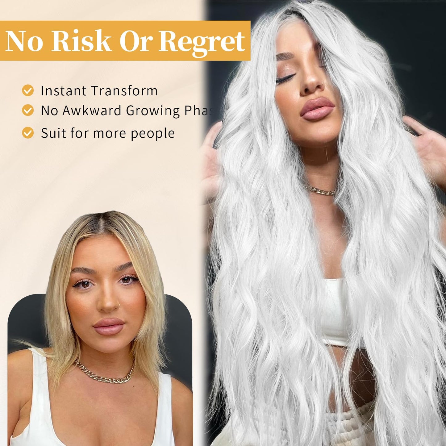 AISI HAIR White Wig for Women, Long Wavy Lace Hairline Middle Part Synthetic Wig for Daily Party-26 Inch