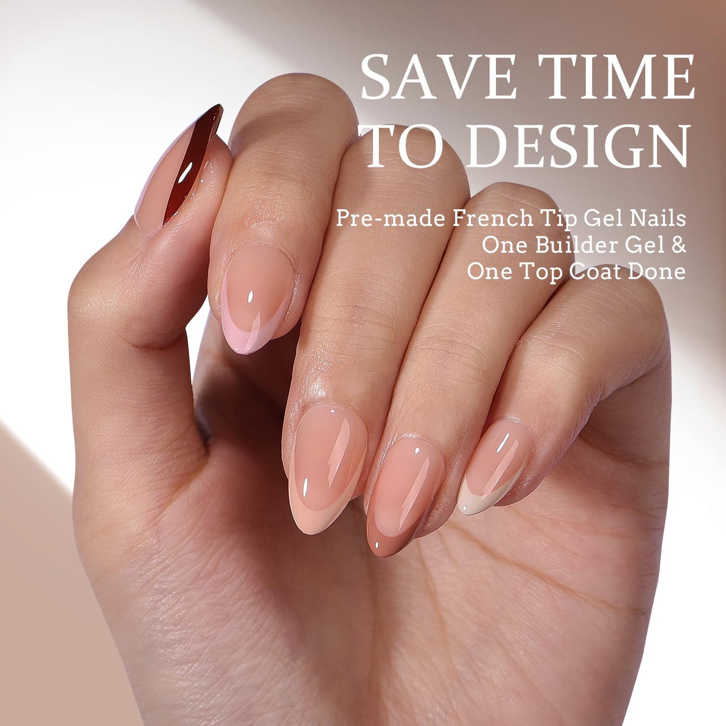 BTArtboxnails XCOATTIPS Press on Nails - French Tip Press on Nails, Fake Nails Short Almond Nail Tips, Skin Tones Soft Gel Material Acrylic False Nails Gift for DIY at Home