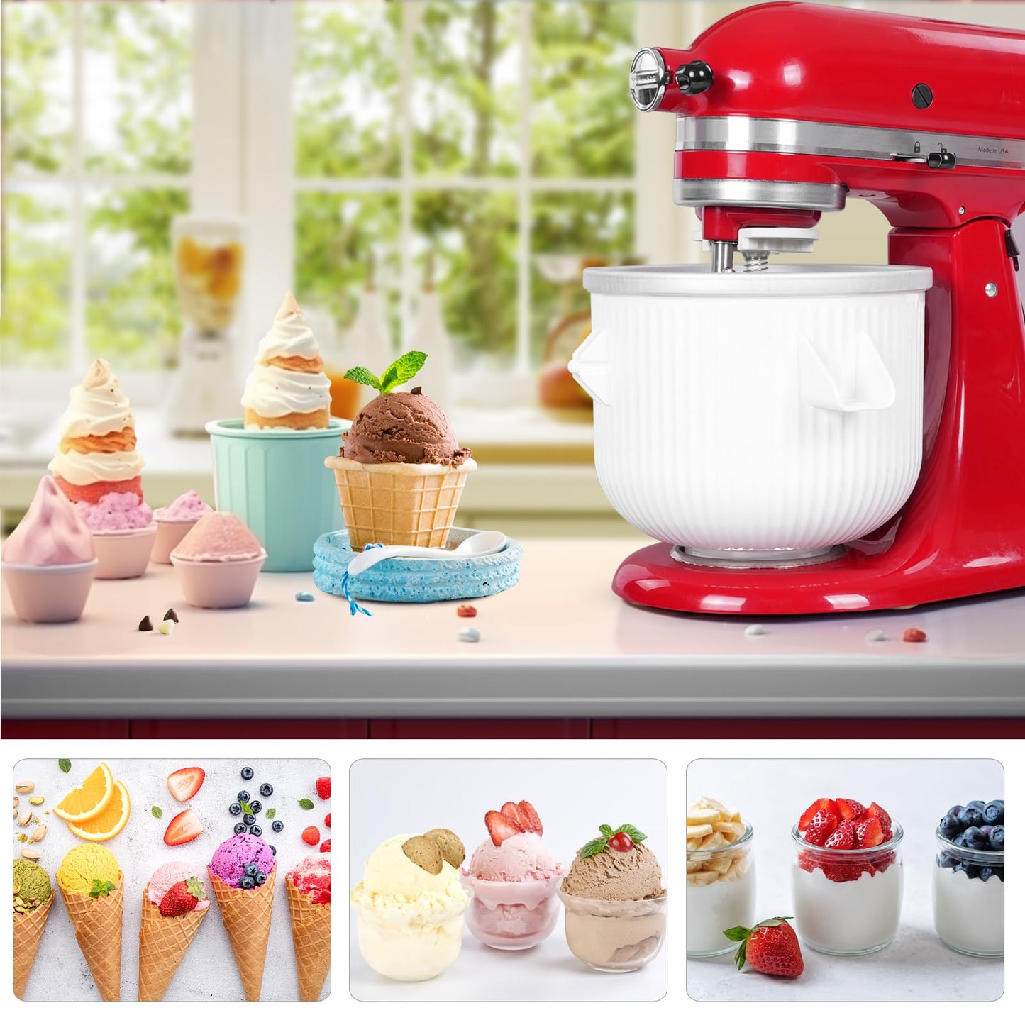 LETOMS Ice Cream Maker Attachment for Kitchenaid, 2 Quart Frozen Ice Cream Bowl for Stand Mixer 4.5/5/6/7QT, Sorbet Gelato Maker for Homemade Ice, Dessert, Yogurt