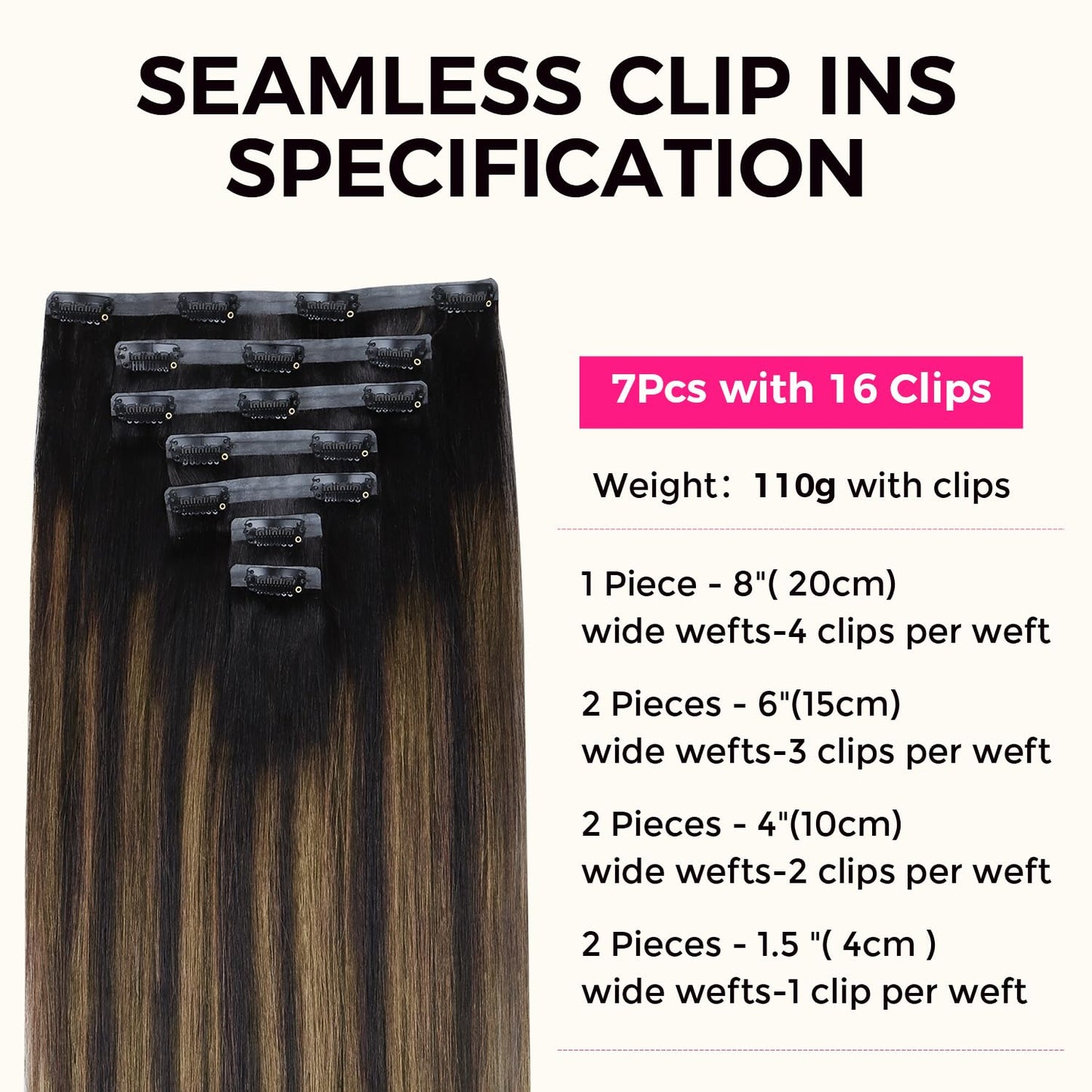 Lashey Clip in Hair Extensions Human Hair Light Yaki Seamless Clip in Hair Extensions Natural Black Mixed Chestnut Brown 16 Inch 7pcs 110g Clip in Hair Extensions Human Hair for Black Women
