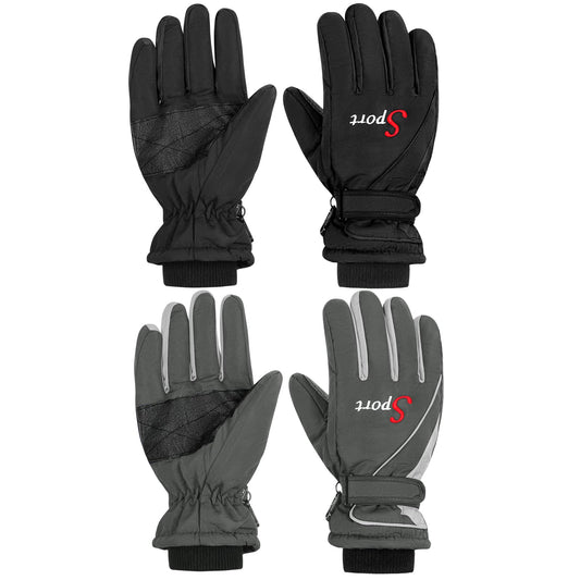 Lewtemi 2 Pairs Mens Snow Gloves Waterproof Winter Ski Gloves Mittens Warm Insulation Snowboarding Gloves for Cold Weather (Black, Dark Gray)
