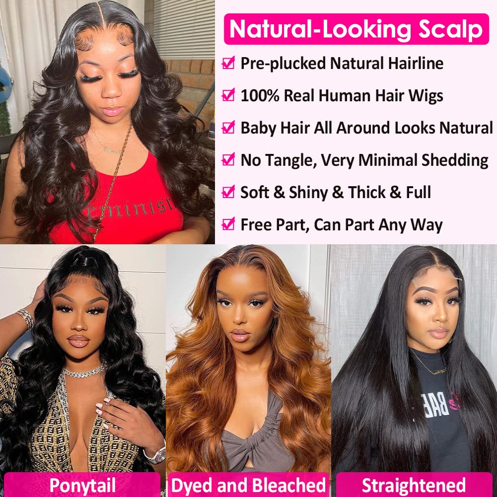 Hedy 4x4 Lace Front Wigs Human Hair Wigs for Black Women Pre Plucked with Baby Hair 220% Density Body Wave Glueless 10A Brazilian Lace Closure Wigs Human Hair Natural Color(20 Inch)