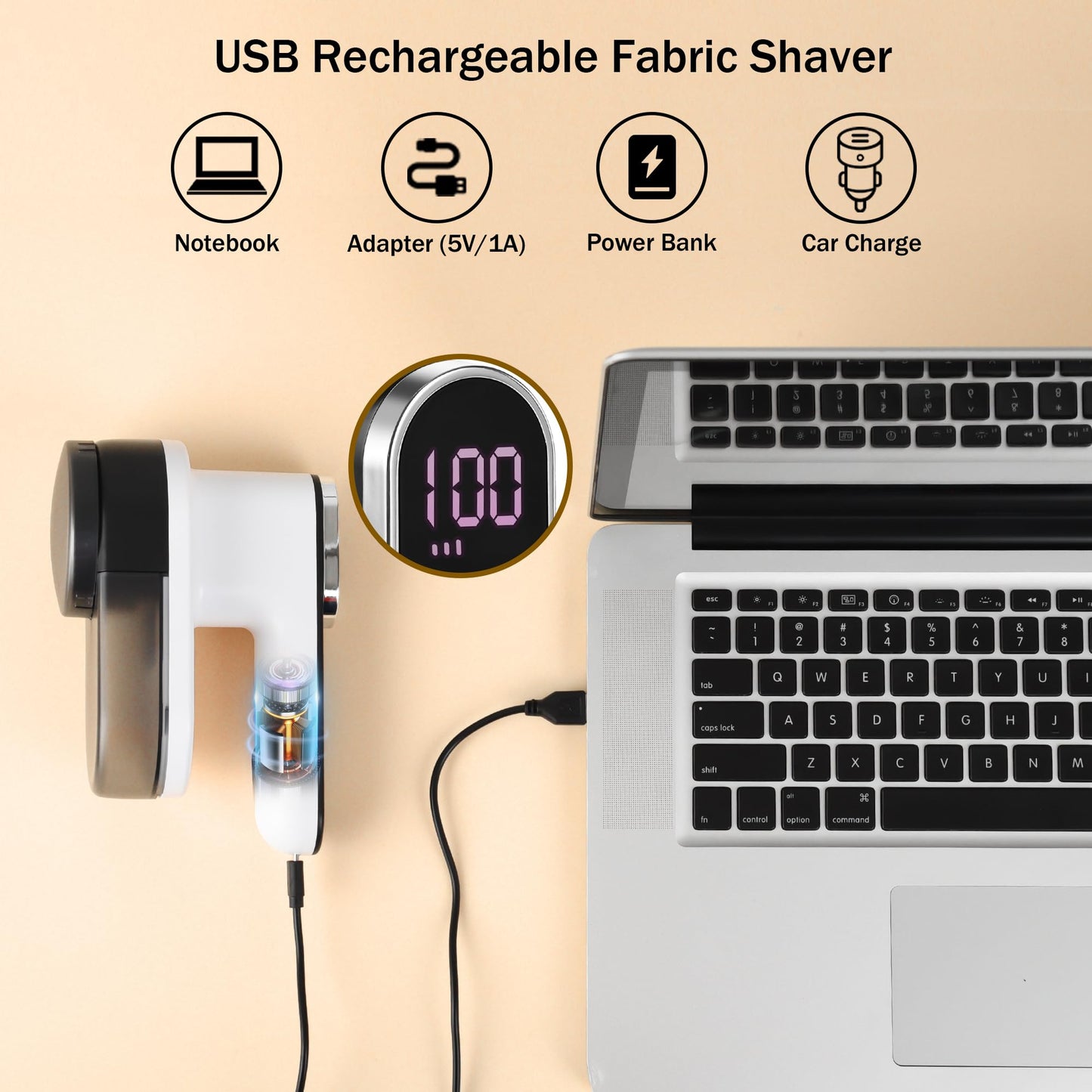 SUPER LINT Electric Fabric Shaver, Sweater Shavers with LED Display & Big Trash Container, Lint Shaver Rechargeable to Remove Fuzz, Lint, Pills for Clothes, Couch, White