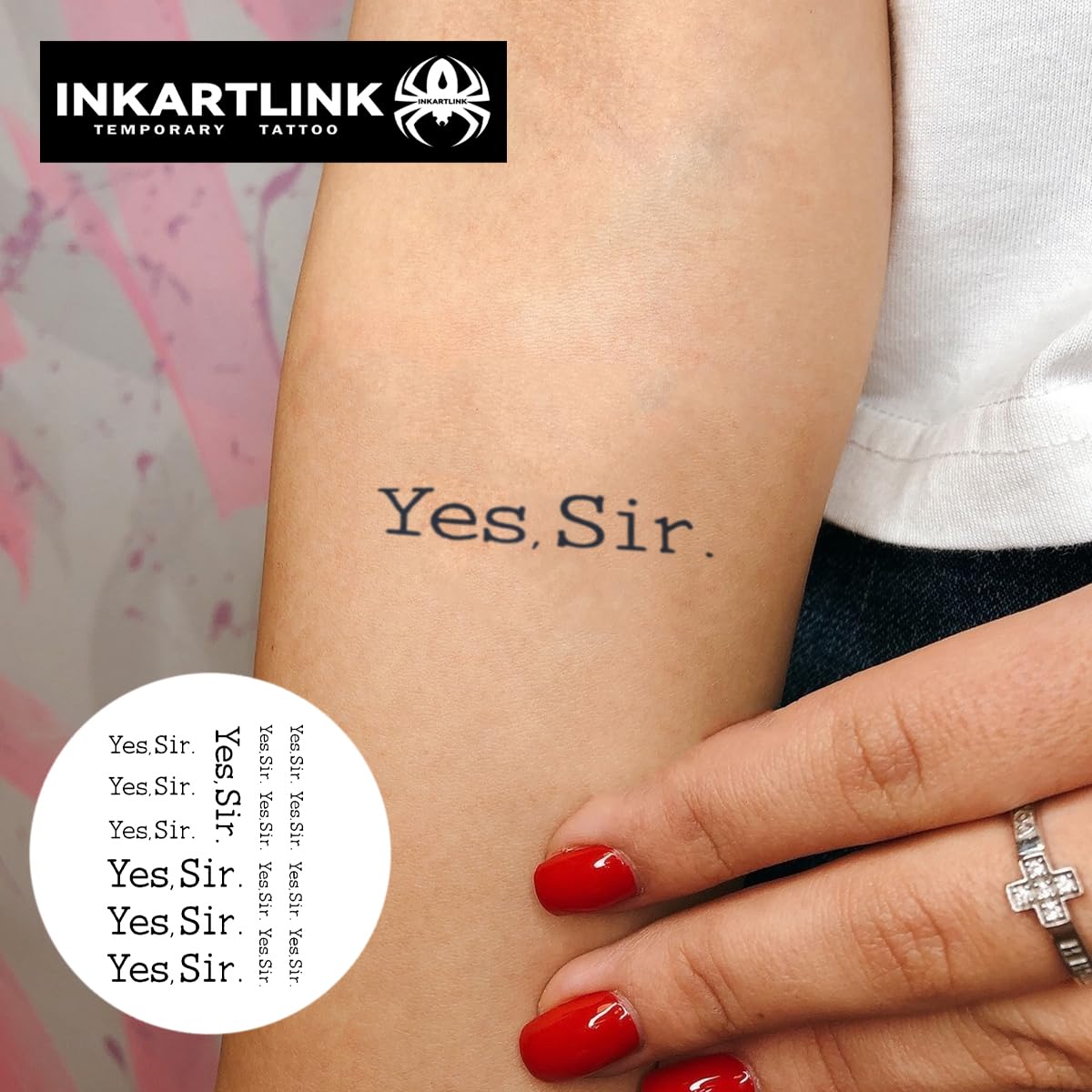 INKARTLINK Tattoo Tech, 2 Sheets Medium Semi Permanent Tattoo, Adult Art Design Temporary Tattoos, Lasts 1-2 Weeks, Waterproof, Realistic Look, No Adhesive, No Reflection (Yes,Sir.)