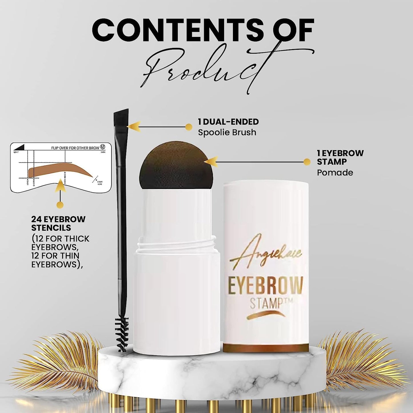 Eyebrow Stamp Stencil Kit Pomade (Medium Brown), 24 Reusable Thin & Thick Stencils, and Shaping Tools for a Defined, Natural Look.