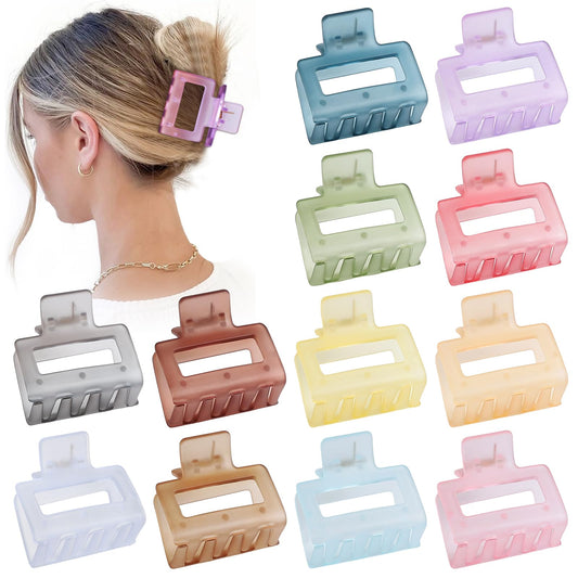 Sisiaipu 2 Inch Medium Hair Claw Clips 12 Pcs Square Hair Clips for Thin Hair Matte Nonslip Acrylic Banana Jaw Clips Bulk Hair Accessories for women and Girls- Ice Cream