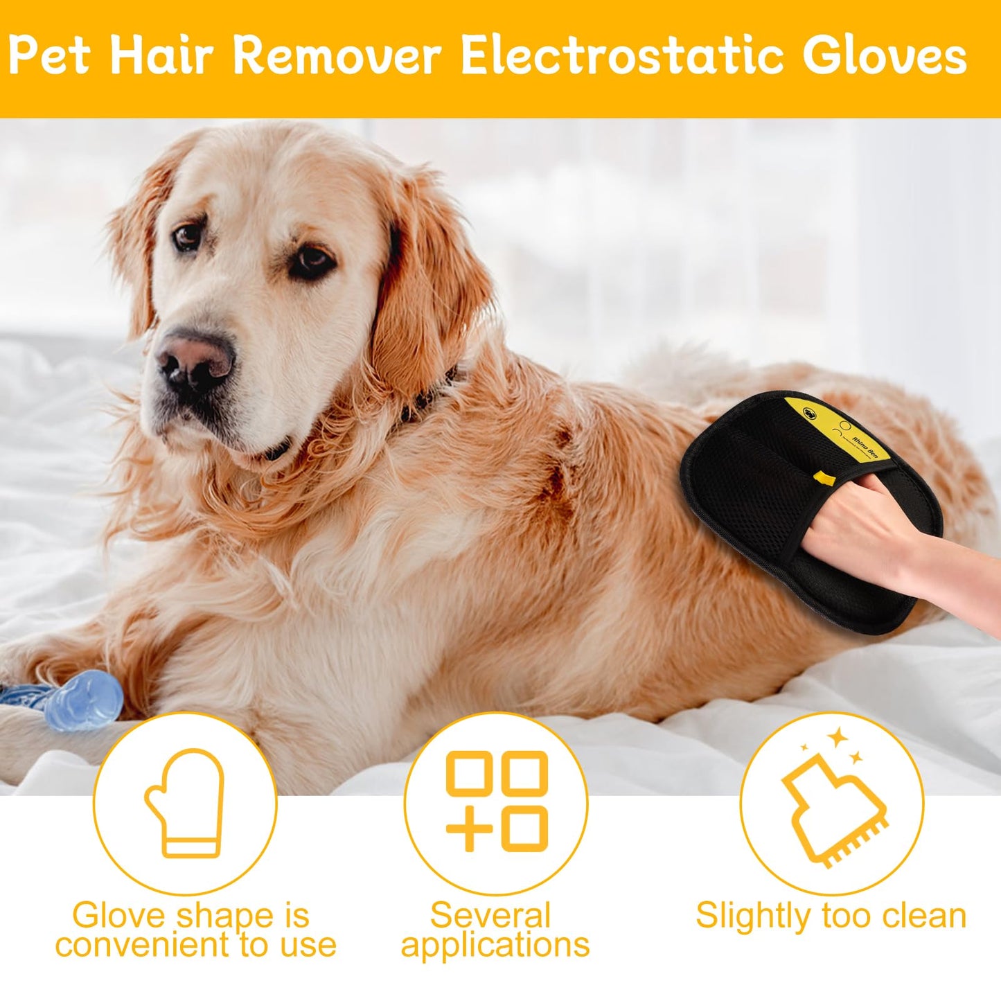 2 PCS Pet Hair Removal Glove, 2025 Upgrade Double Sided Grooming Glove, Reusable Cat Dog Grooming Gloves Pet Hair Remover Electrostatic Gloves for Washing, Deshedding, Grooming
