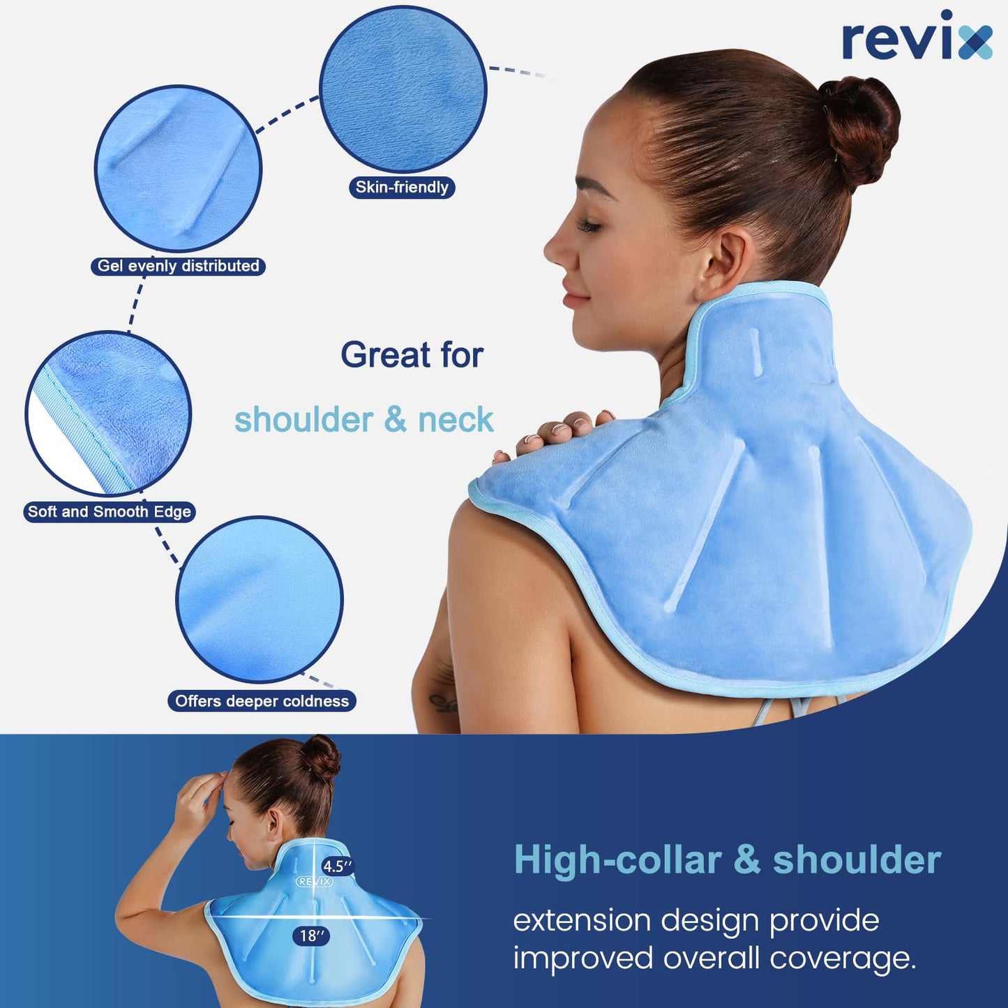 REVIX Ice Pack for Neck and Shoulders Upper Back Discomfort, Large Neck Ice Pack Wrap with Soft Plush Lining, Reusable Gel Cold Compress for Post-Workout Recovery, Blue