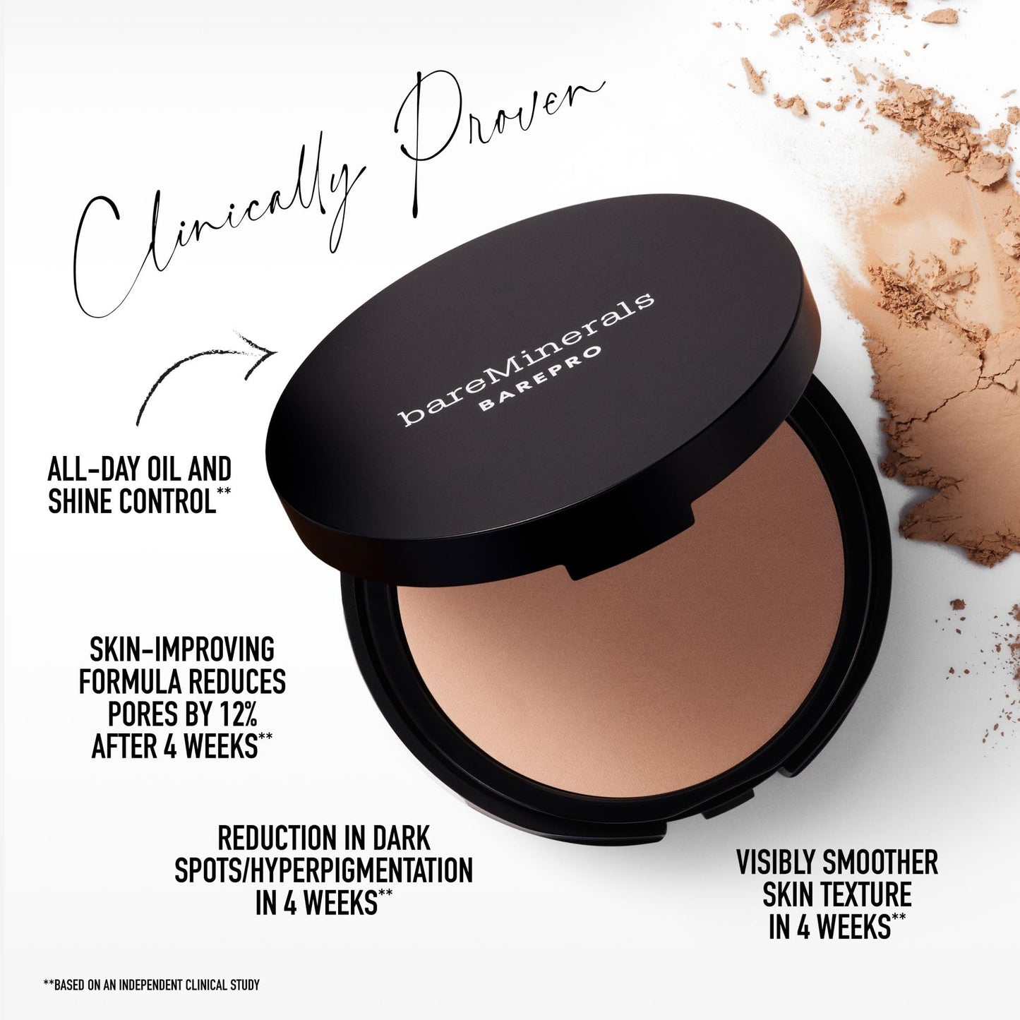 bareMinerals Barepro 24HR Skin-Perfecting Powder Foundation, Matte Pressed Powder Foundation Full Coverage with Plant-Based Squalene, Oil Control, Vegan - Medium Deep 45 Neutral