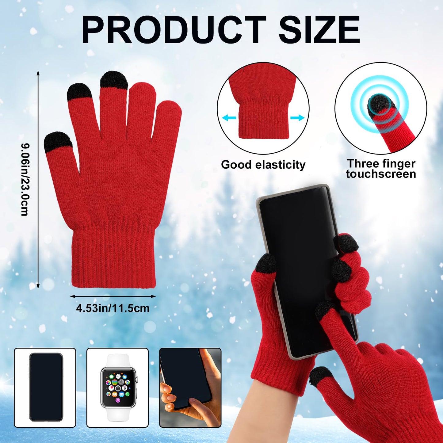 SATINIOR 6 Pieces Christmas Red White Stripe Beanie and Touchscreen Gloves Set Christmas Winter Knit Hat Soft Skull Cap for Women Men