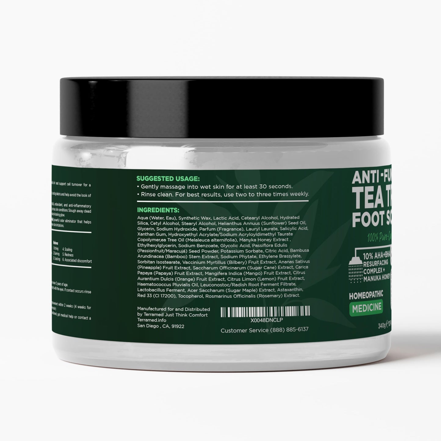 Tea Tree Foot Scrub with Salicylic & Glycolic Acid - Best Exfoliating Foot Scrub for Dead Skin, Rashes, Warts, Athlete's Foot, Corns & Calluses, Foot Odour, Insect Bites - Foot Care for Women & Men