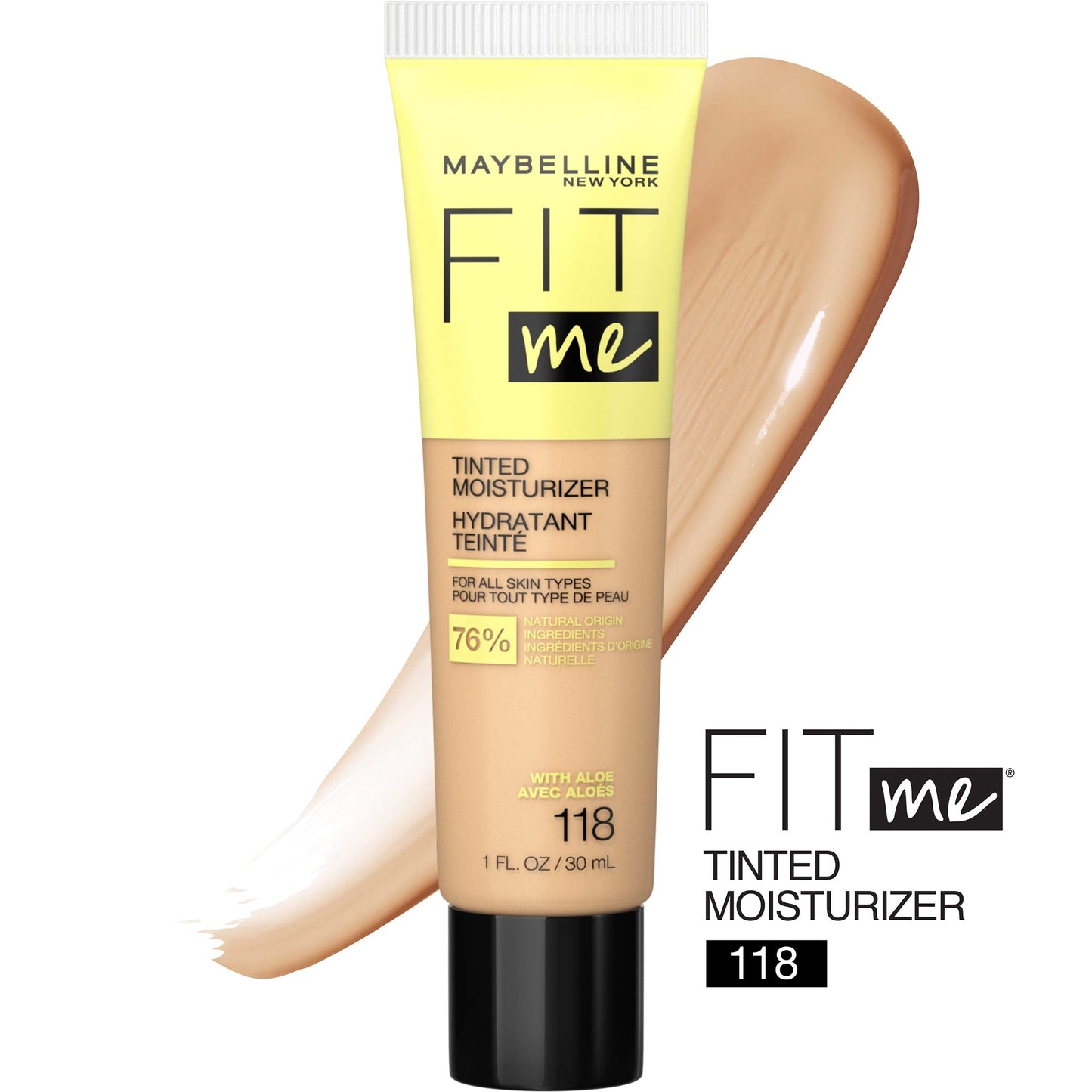 Maybelline Fit Me Tinted Moisturizer, Natural Coverage, Face Makeup, 118, 1 Count