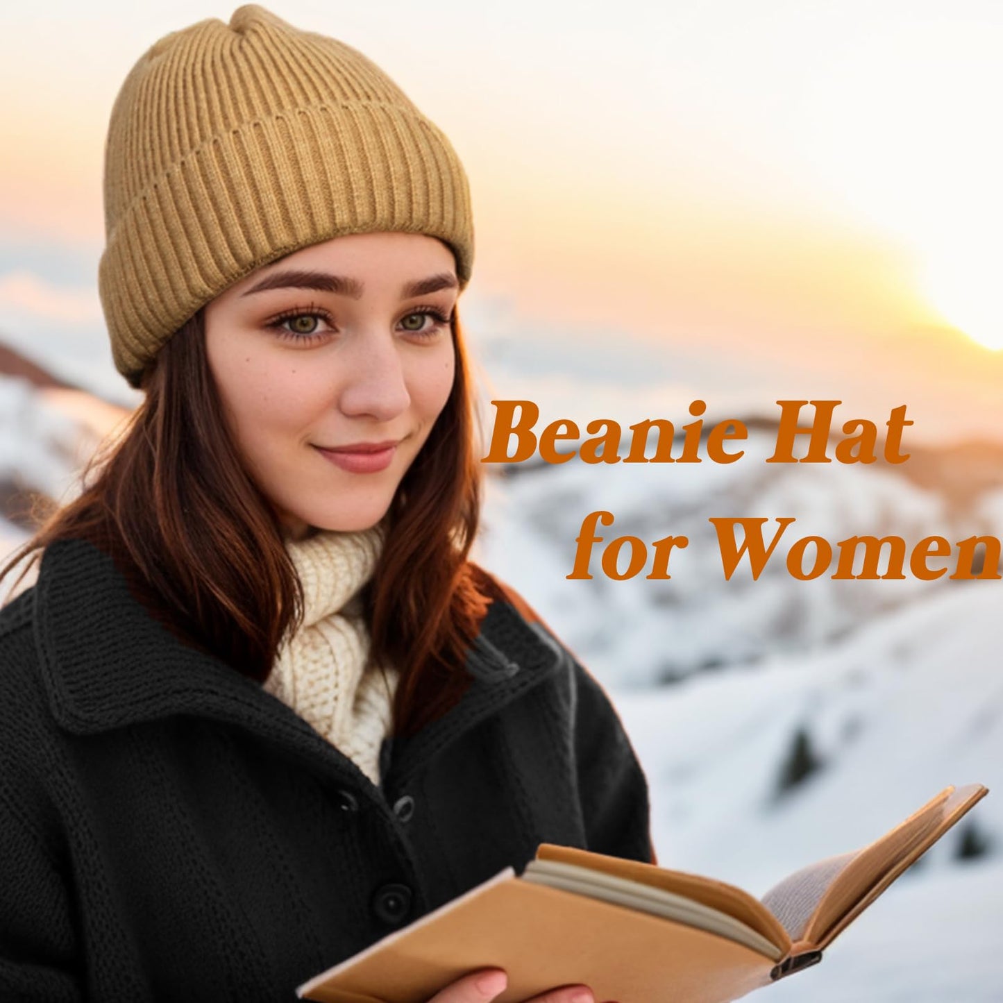 NAHOSY Beanie Hats for Women Men, Soft Alpaca Wool Warm Winter Caps Unisex Fashion Knit Cuffed Cap Ski Hat, Caramel