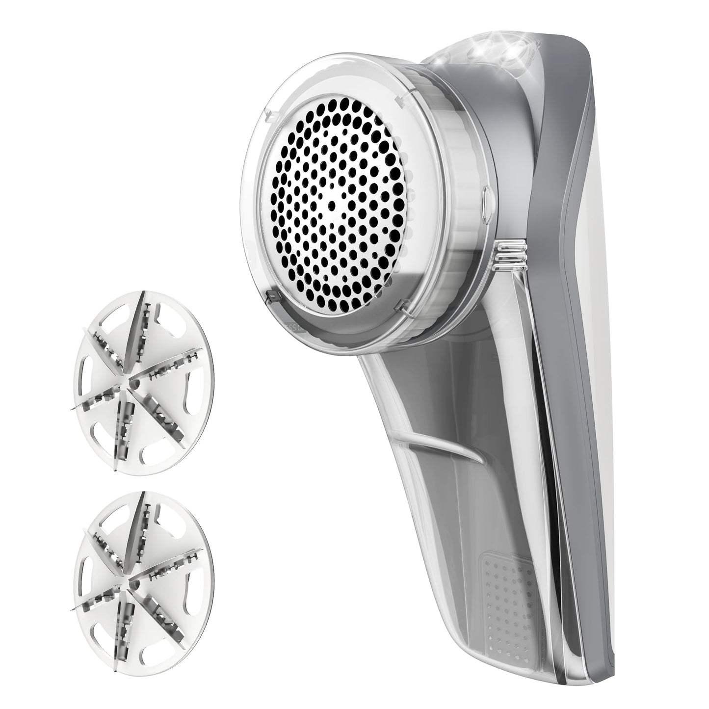 MR.SIGA Fabric Shaver and Lint Remover, Battery Operated Portable Lint Shaver with LED Lights, 2 Replaceable 6-Leaf Blades, Cream/Gray