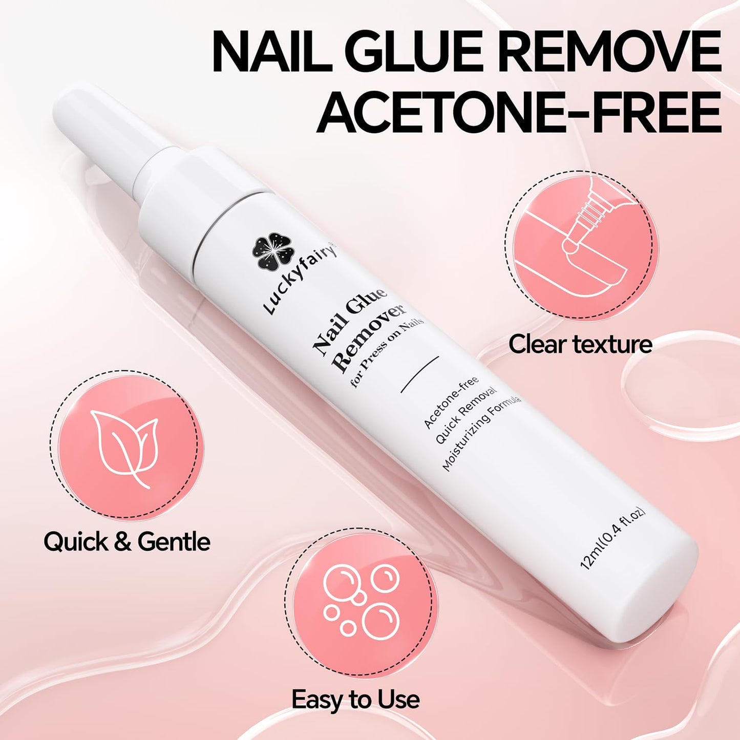 Luckyfairy Nail Glue Remover for Press on Nails Semi Solid Nail Glue Acetone-Free, Not for Gel Polish Base Coat, 2Pcs 12ml