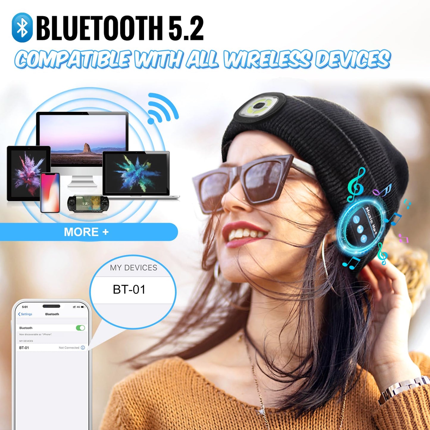 KEZKALS Gifts for Men Women, Bluetooth Beanie Hat, Stocking Stuffers for Adults Men, Mens Gifts for Men Who Want Nothing, Cool Gadgets for Men, Bluetooth Hat Mens Gifts Ideas Black