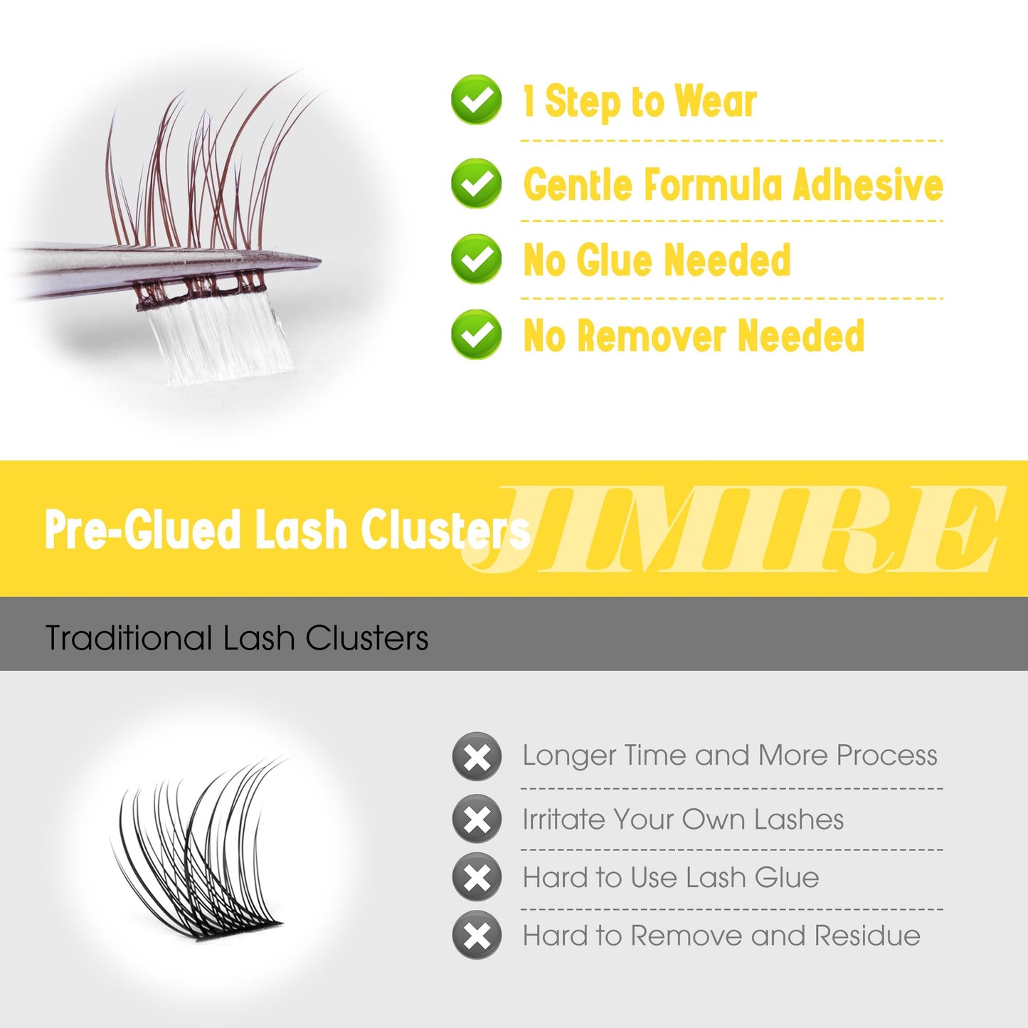 JIMIRE Brown Self-Adhesive Eyelashes - Press on Lash Clusters, Natural Look, Pre-Glued, Wispy 10-12MM Individual Lashes, Clear Band, Reusable Cluster Eyelash Extension
