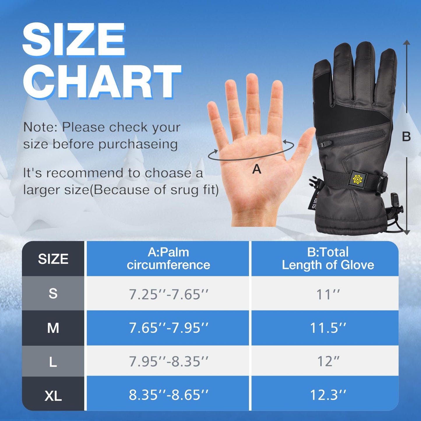 Solaris Waterproof Warm Ski Gloves with Pocket, Winter Cozy 3M Thinsulate Outdoor Snowboard Gloves for Women, Youth, Kid, Skiing, Snowboarding, Motorcycling, Shoveling, Small Size