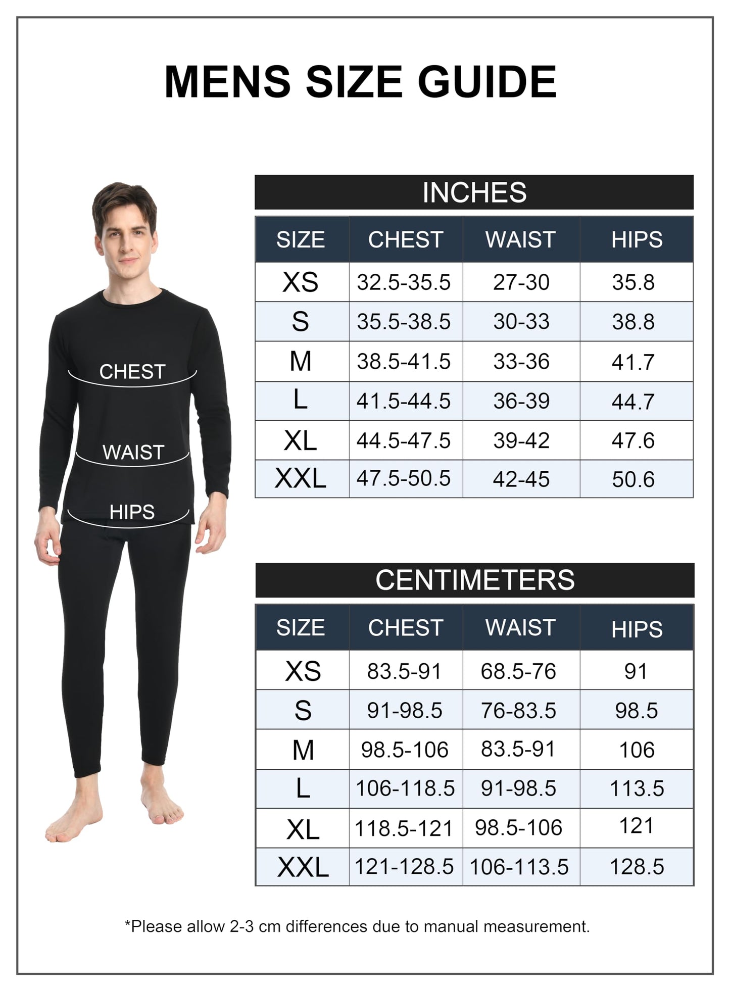 Nutria Mens Thermal Underwear Tops 2 Packs Long Sleeves Thermal Shirts for Men Fleece Lined Undershirt Winter Baselayer Crew Neck Lightweight U07A 2-Pack Black XX-Large