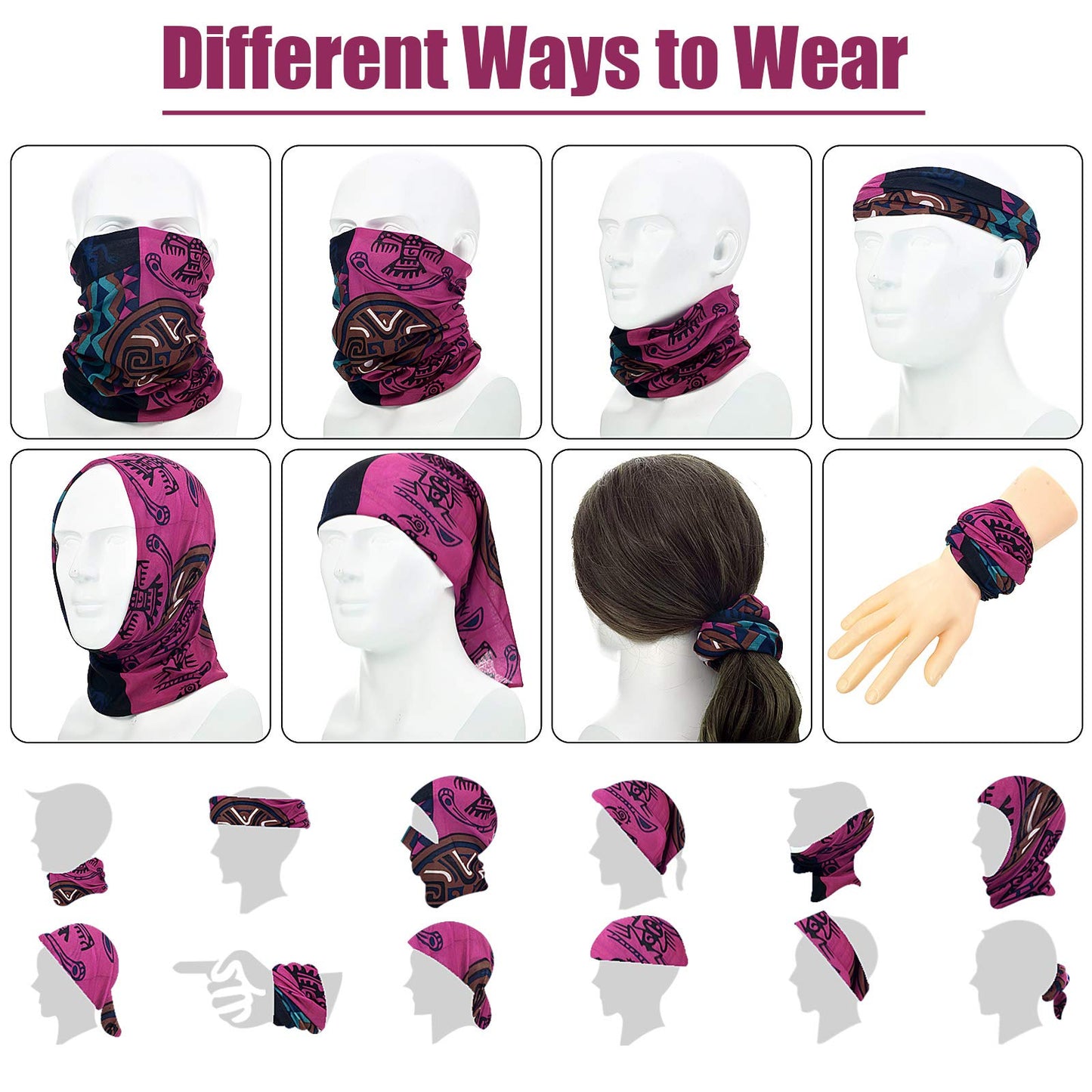 Syhood 12 Pcs African Neck Gaiter Bandanas for Women Head Wrap Boho Balaclava Coverings Print Face Scarf Multi Color Medium