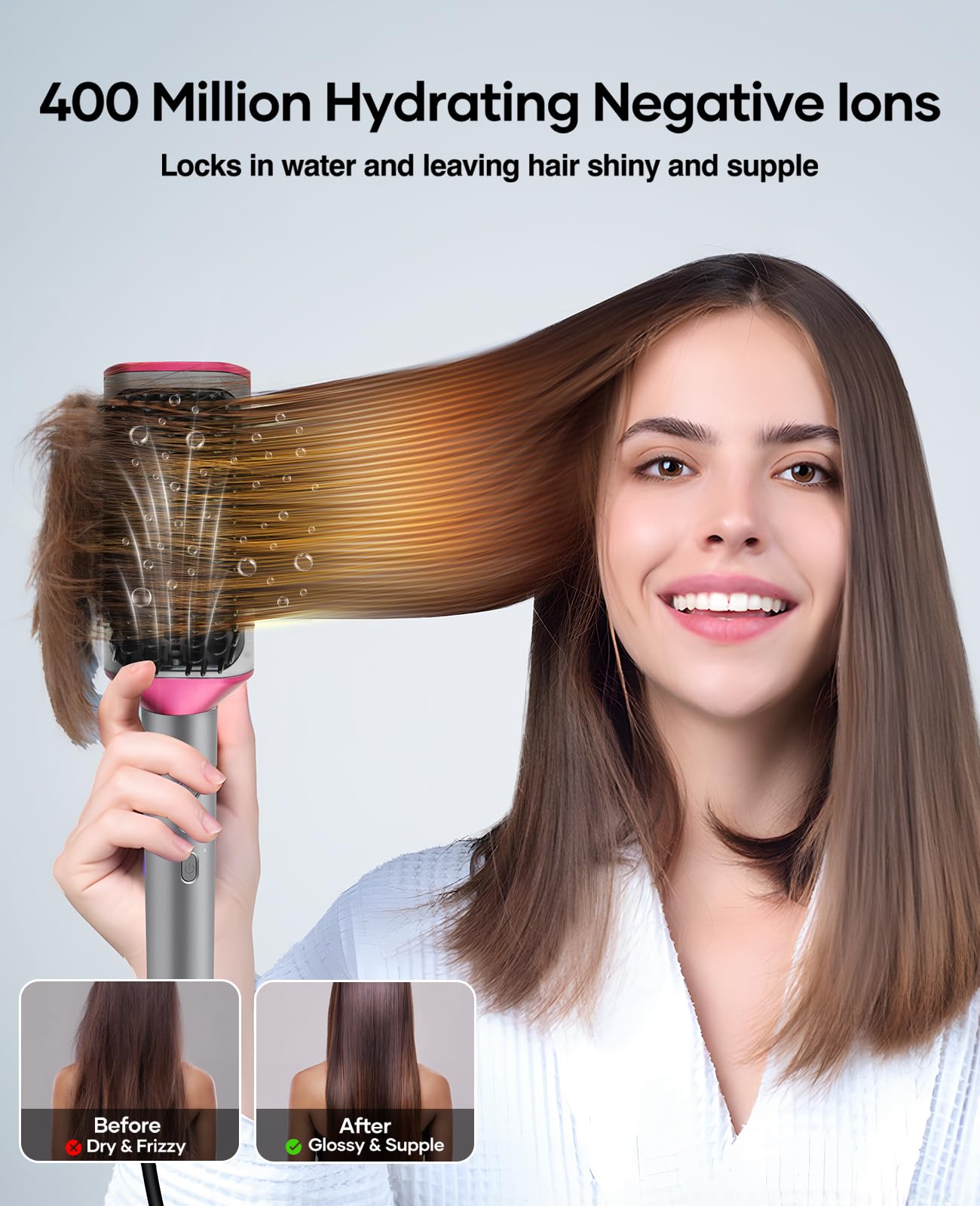 Hair Straightener Brush Straightening Comb - Ionic Heated Brush Straightener for Women, Plus 3x Dense Bristles Ceramic Styler for Thick Curly Hair, 16 Temps, 2 in 1 Flat Iron Brush Dual Voltage Travel