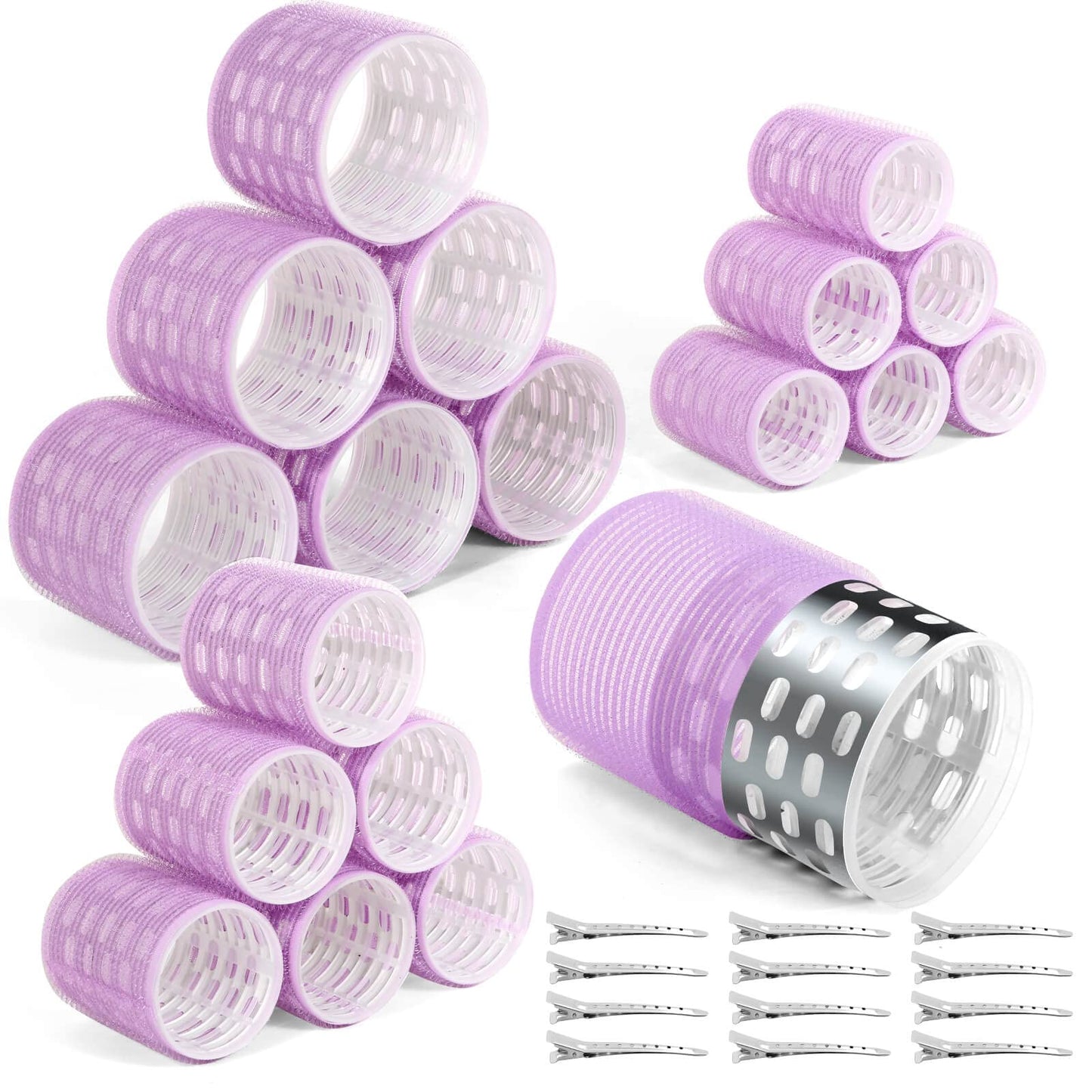 Tetutor Thermal Hair Rollers Set - 30PCS Jumbo Self-Grip Rollers (64mm, 48mm, 36mm) with Clips for Long, Medium, Short Volume and Salon Styling