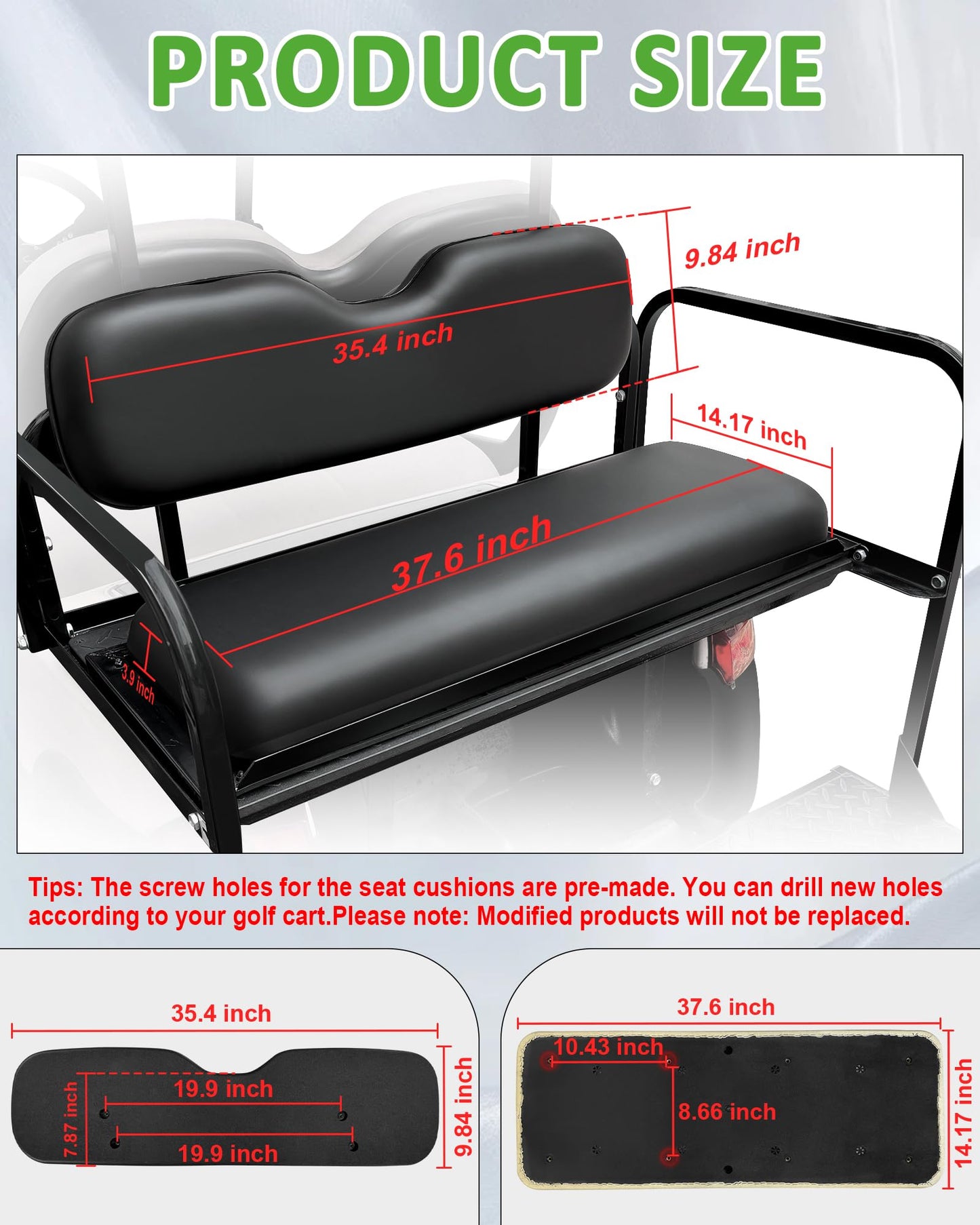 HEOHOU Universal Rear Replacement Cushions for Golf Cart Flip Rear Seat,Golf Cart Back Seat for EZGO TXT RXV ST for ST Sport for Club Car for Yamaha,Seat Bottom and Back Cushion Set,Black