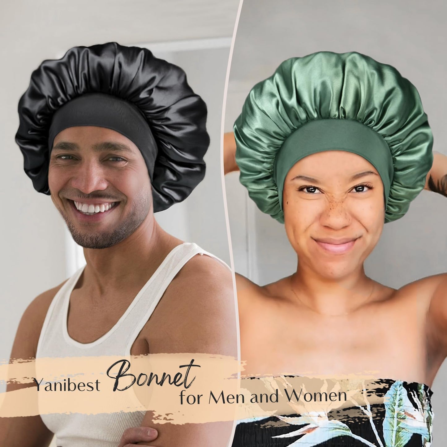 YANIBEST Satin Bonnet for Sleeping Women Double Layer Hair Silk Bonnets for Sleeping with Elastic Band Burgundy