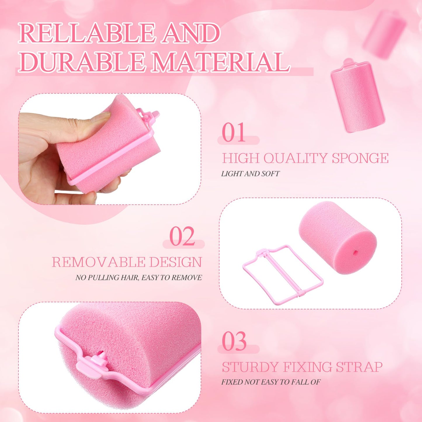 Geyoga 18 Pieces Sponge Hair Rollers Large Soft Foam Hair Styling Curlers Large Size Hairdressing Curlers for Women(1.9 x 2.6 Inches,Pink)