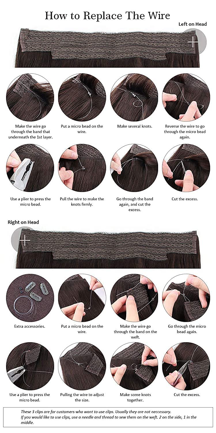 Sassina Invisible Wire Hair Extensions Real Human Hair with Transparent Wire Adjustable Size Secure Clips Natural Straight Secret Miracle Hairpiece, #18 12 Inch 80 Gram