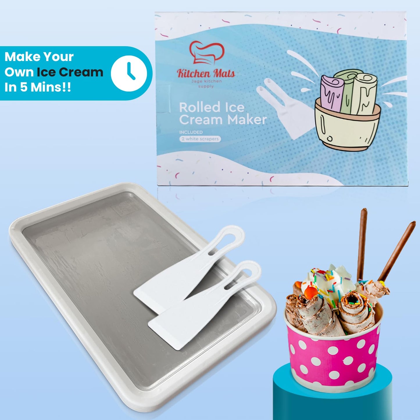 Extra Large Rolled Ice Cream Maker (14"x10") - Make Instant IceCream w/the Family - Manual Roll Your Own IceCream - Roll Ice Cream Tray