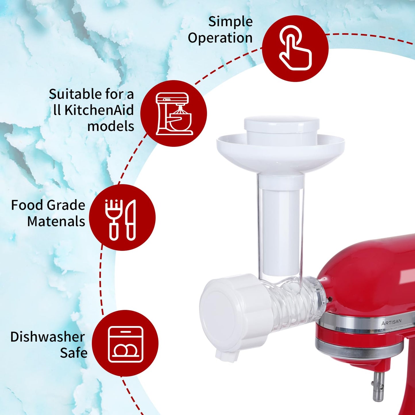 Gdrtwwh Frozen Fruit Ice Cream Attachment for all Mixer Models, Make healthy homemade dairy-free sorbets and soft-serve yogurts, Ice Cream Maker Attachment for Home, Dishwasher safe