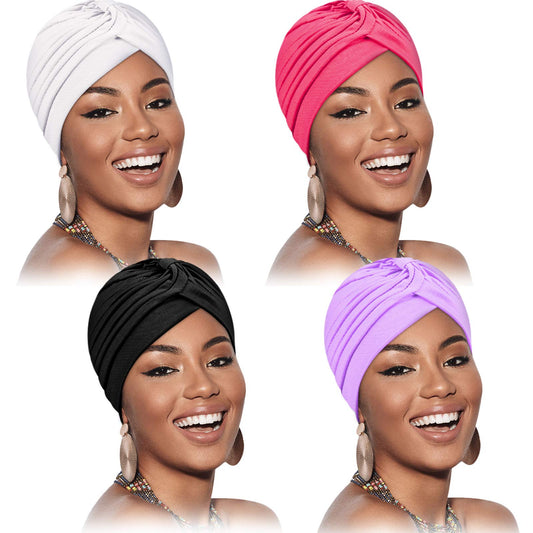 Syhood 4 Pieces Turbans for Women Head Wraps for Women Beanie Headwraps,4 Colors(Black, White, Rose Red, Light Purple)