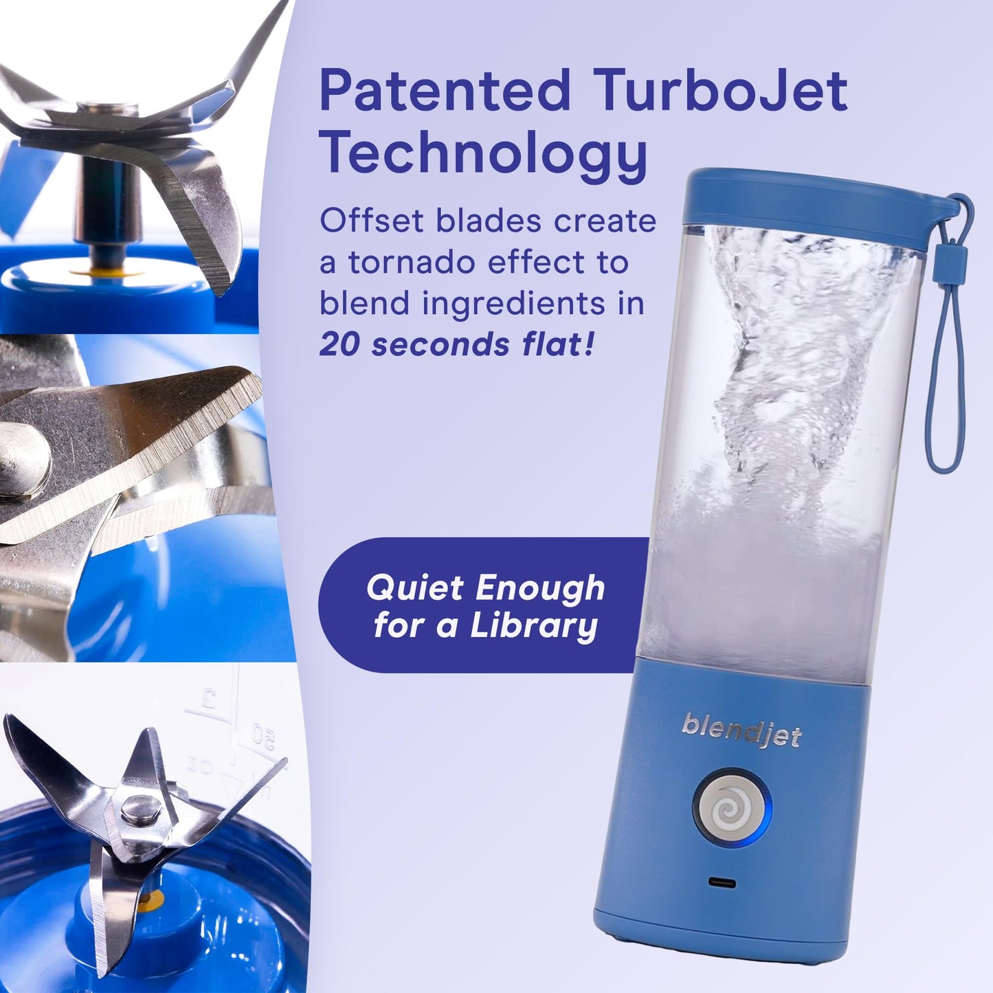 BlendJet Portable Blender for Smoothies & Shakes - 16oz BlendJet 2 Cordless Personal & Small Blender, USB-C Rechargeable & Self Cleaning - Quiet Mini Travel Blender with Stainless Steel Blade (Cloud)…