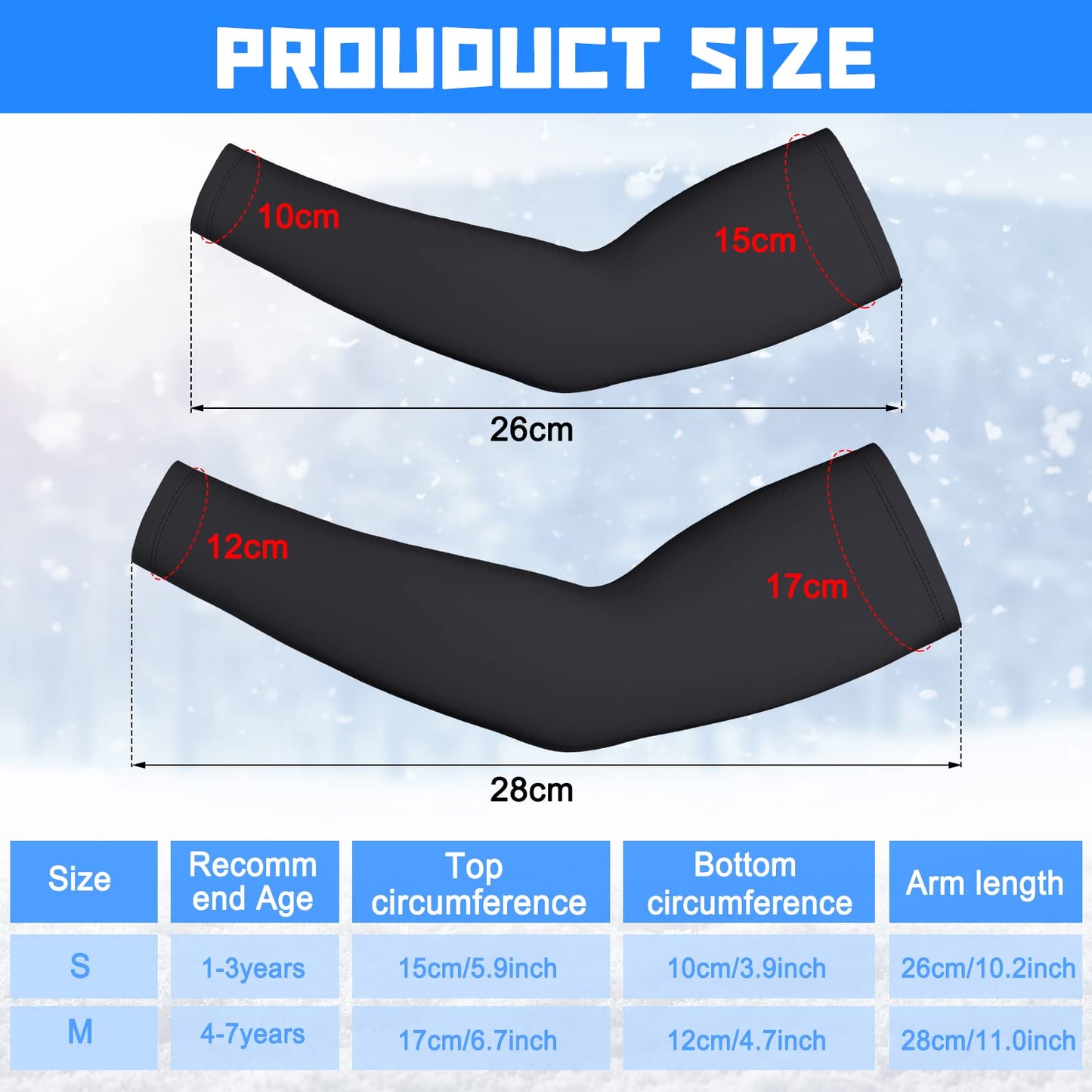 Geyoga 2 Pairs Thermal Arm Warmer for Kids Compression Athletic Sleeves for Child Toddlers Winter Sports Outdoor Activities (Medium)