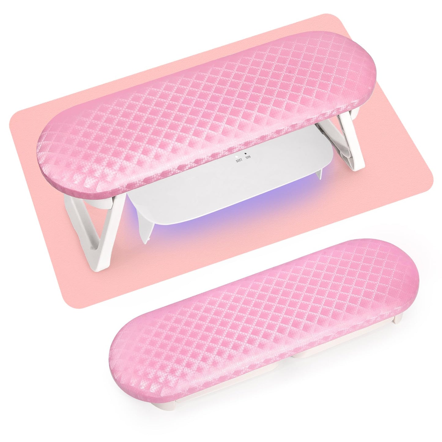 krofaue Nail Hand Rest - Folding PU Leather Arm Rest for Nails Tech with Nail Mat, Cushion Nail Hand Rest Stand for Acrylic Nails Professional Nail Pillow for Manicure Pedicure Salon Home (Pink)