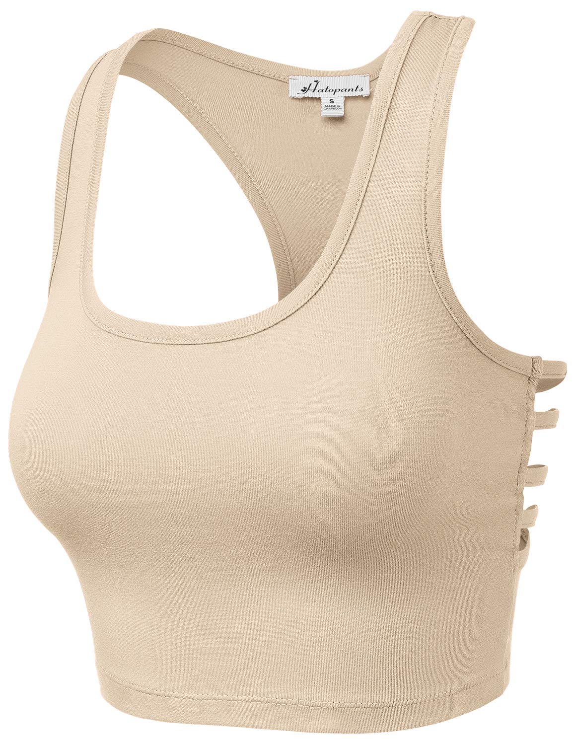 HATOPANTS Sleeveless Racerback Crop Tank Top Camisole Backless Scoop Neck Shirts Taupe S