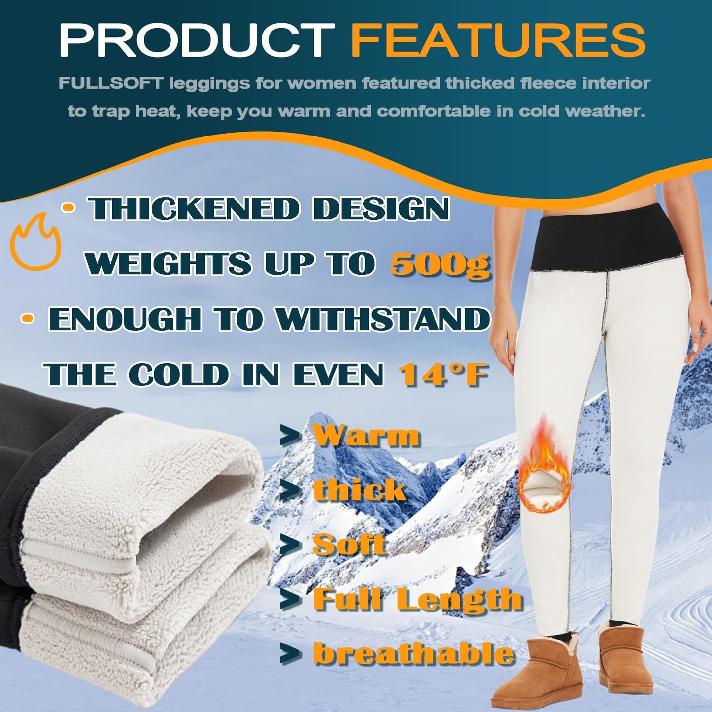 FULLSOFT Fleece Lined Leggings for Women – Thick High Waisted Winter Warm Yoga Pants Workout Tummy Control Thermal Warm Leggings(Light Khaki,Large)