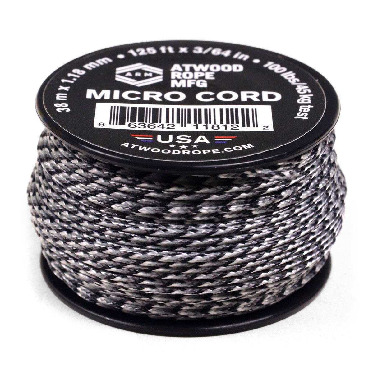 Atwood Rope MFG Tactical Nylon/Polyester Micro Utility Cord 1.18mm X 125ft Reusable Spool | Fishing Gear, Jewlery Making, Camping Accessories (Urban)