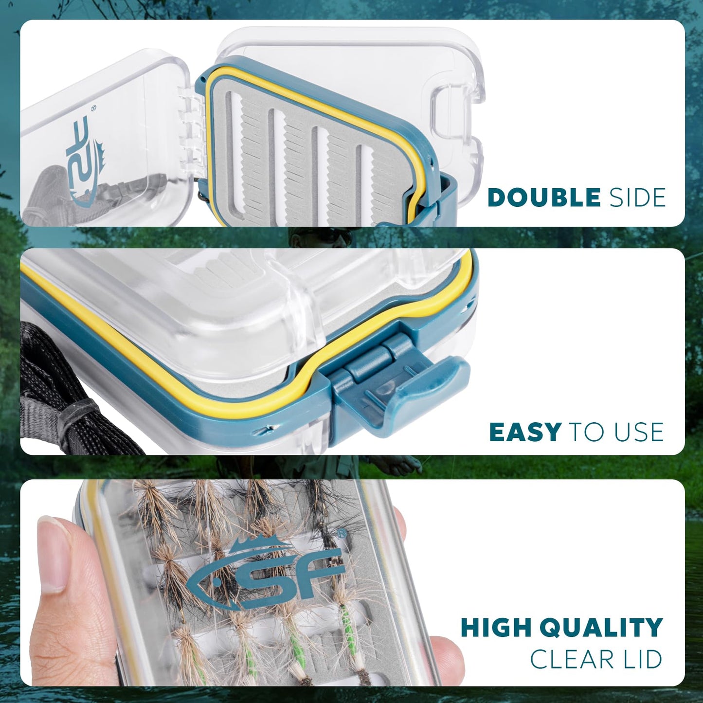 SF Plastic Waterproof Pocket Fly Fishing Box Double Side Clear Lid Slit Foam with Lanyard Mini Fly Box
