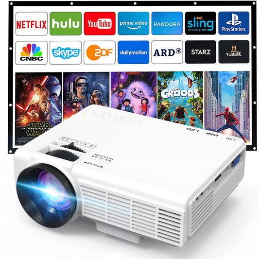 Mini Projector, 1080P Full HD Supported, Portable Movie Home Theater Projector Compatible with TV Stick Smartphone & Tablet PC HDMI USB AV TF
